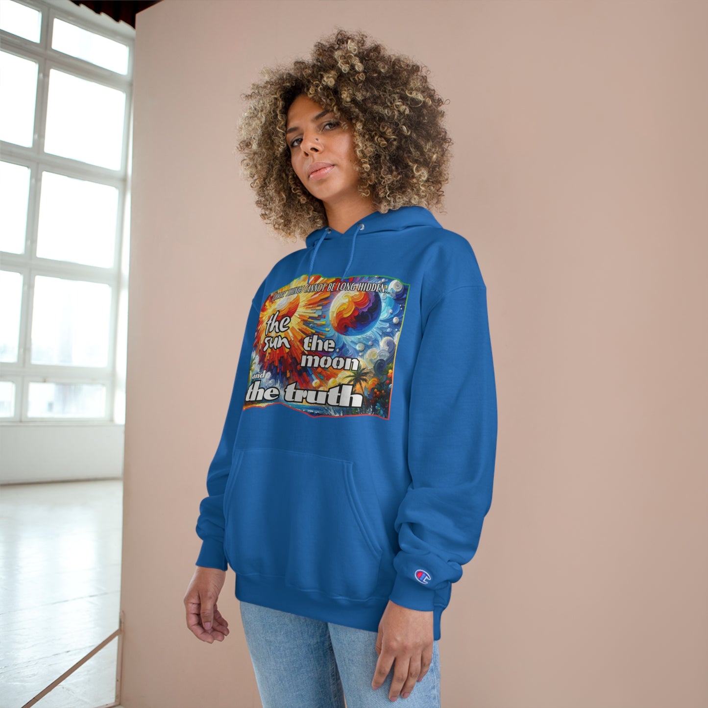 Champion Hoodie, "Three Things Cannot Be Hidden..." Inclusion, Anti-Racism, Racial Justice, One Love, Unity, Diversity, Immigrant Outsiders, Caribbean Culture, FashionWithPurpose, ConsciousClothing, Cultural Identity, Black Inspiration Empowerment