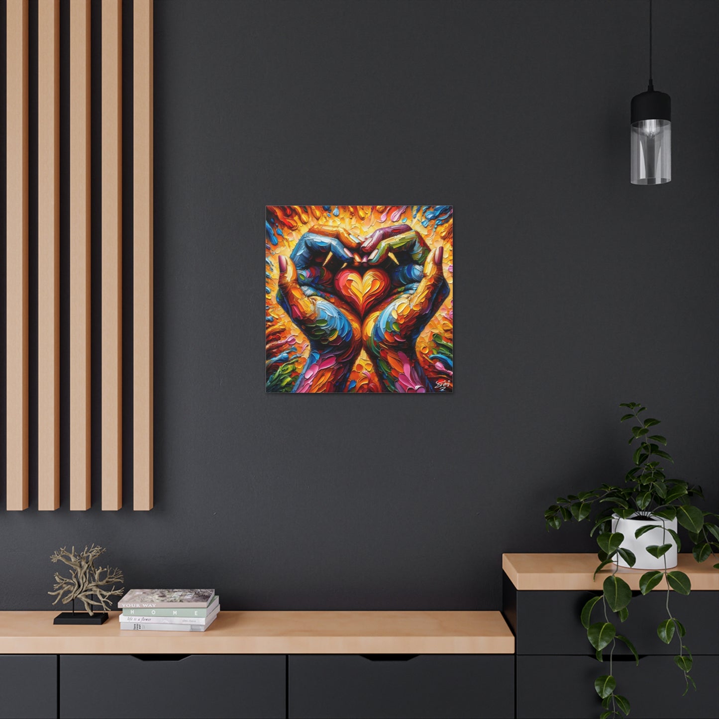 Art Print, Hands 'In Love,' Oil Finish, Unity, One Love, Semi-Abstract, Canvas Gallery Wrap