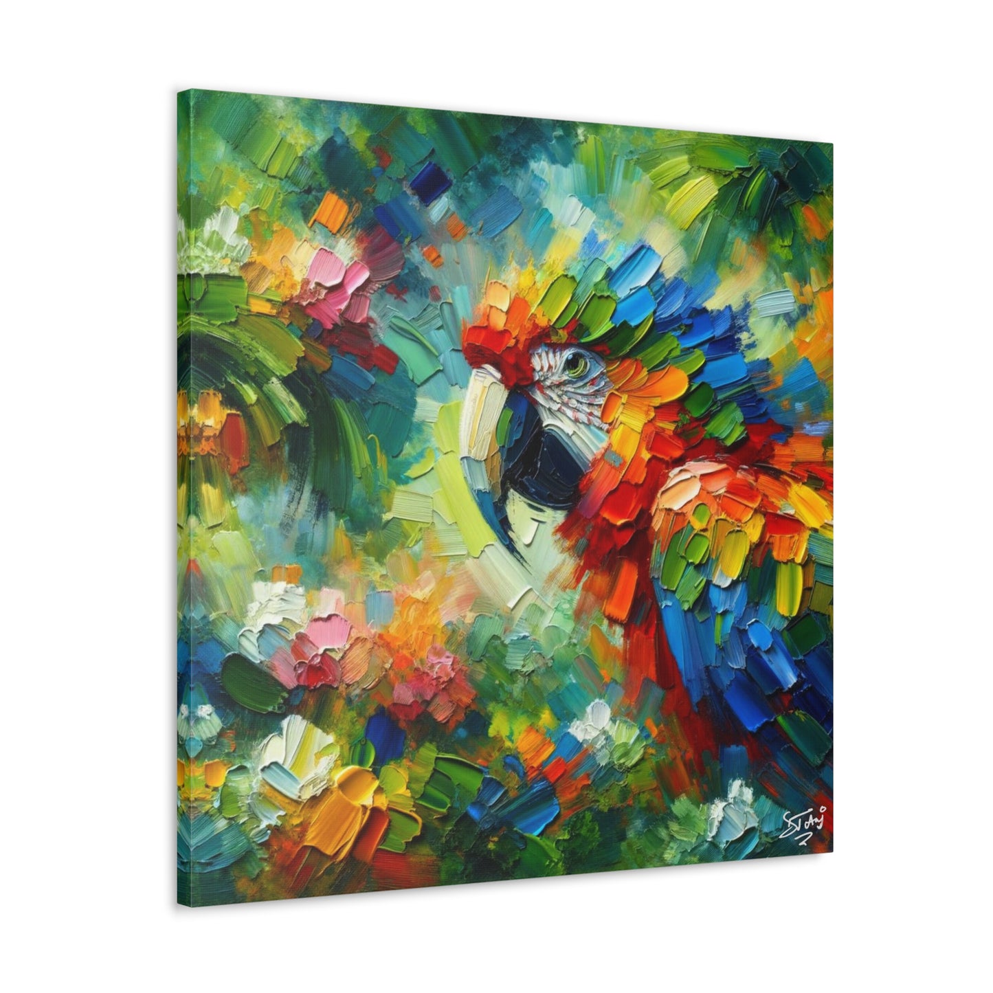 Art Print, The Parrot, Oil Finish, Caribbean Nature, Cultural, Heritage, Semi-Abstract, Canvas Gallery Wrap