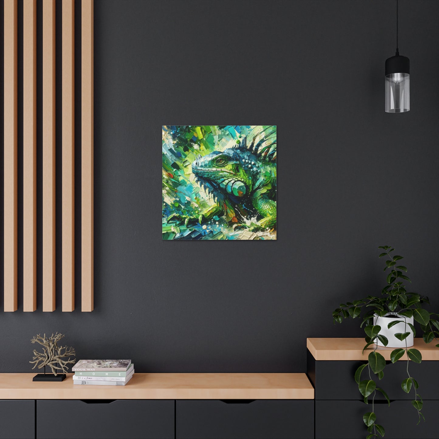 Art Print, Iguana, Caribbean Wildlife, Abstract Oil Finish, Caribbean Nature, Cultural, Heritage, Canvas Gallery Wrap