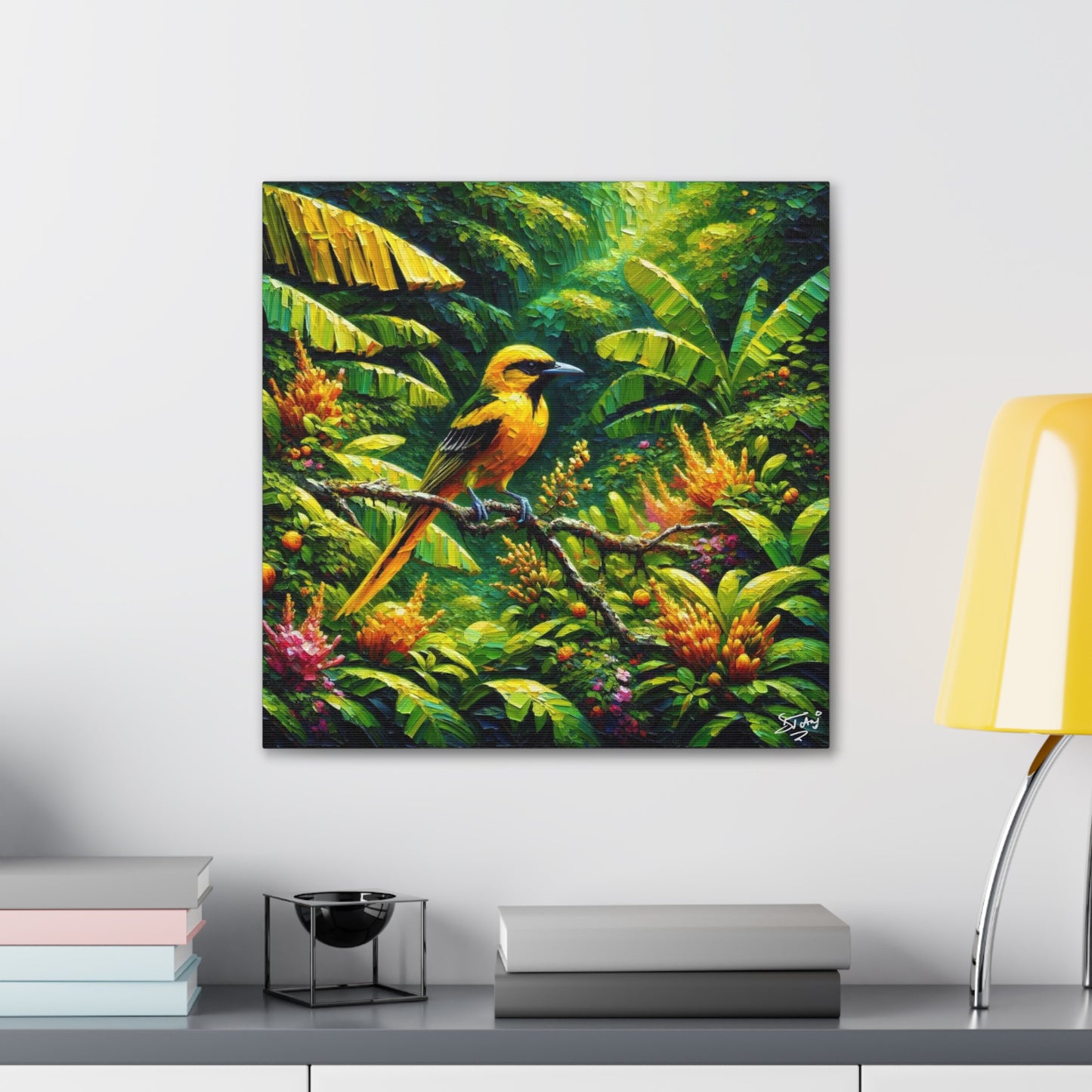 Art Print, Yellow Oriole (Plantain Bird), Caribbean Birds, Oil Finish, Caribbean Nature, Cultural, Heritage, Canvas Gallery Wrap