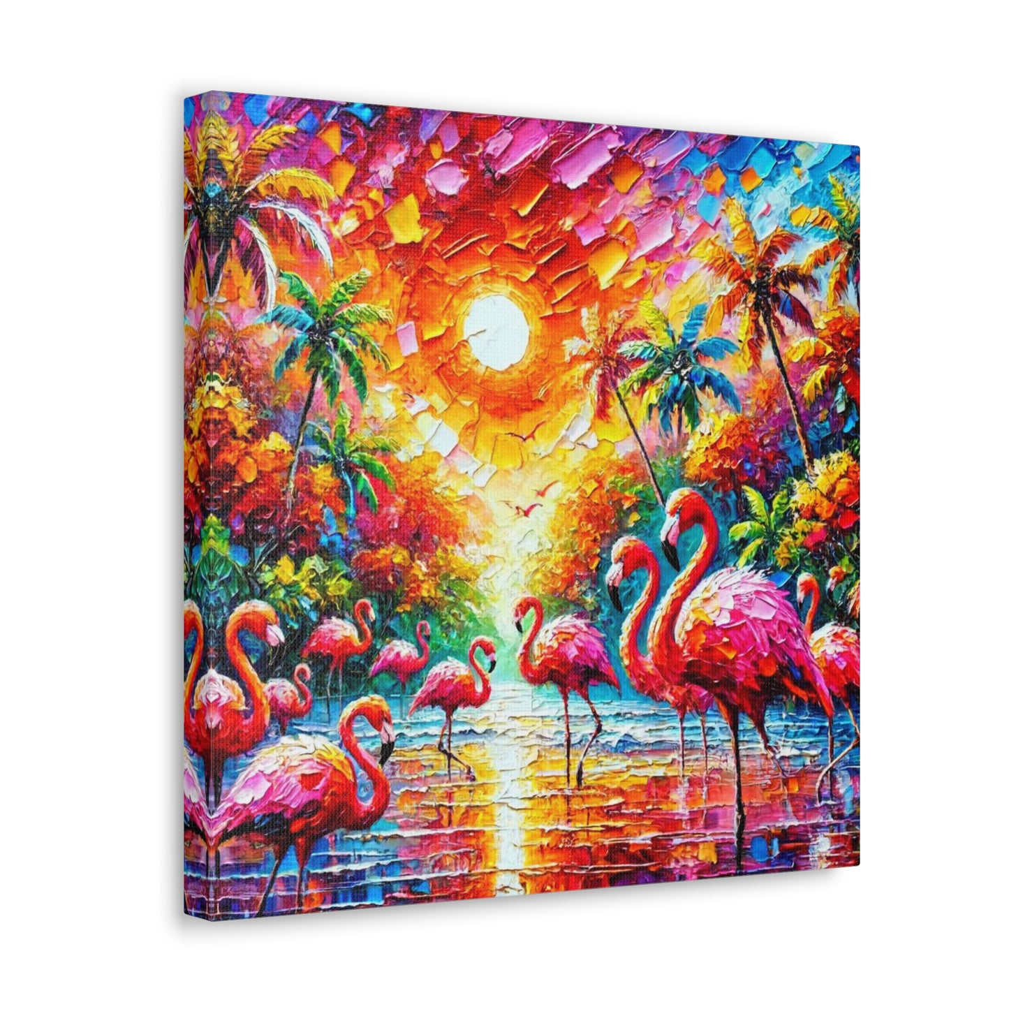 Art Print, Flamingos, Abstract Oil Finish, Trinidad & Tobago, Caribbean, West Indian Art, Canvas Gallery Wraps