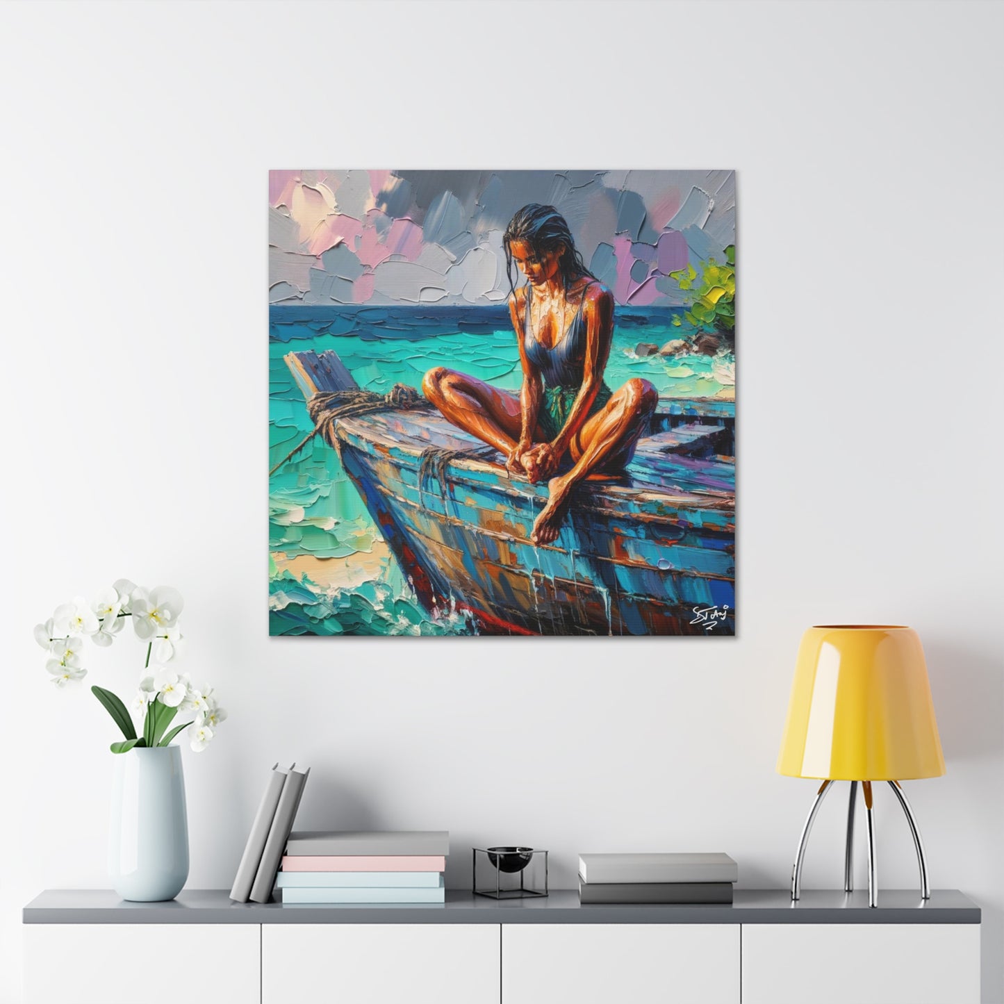 Art Print, Indo-Caribbean Woman, Oil Finish, West Indian Ethnicity, Cultural, Heritage, Semi-Abstract, Canvas Gallery Wrap