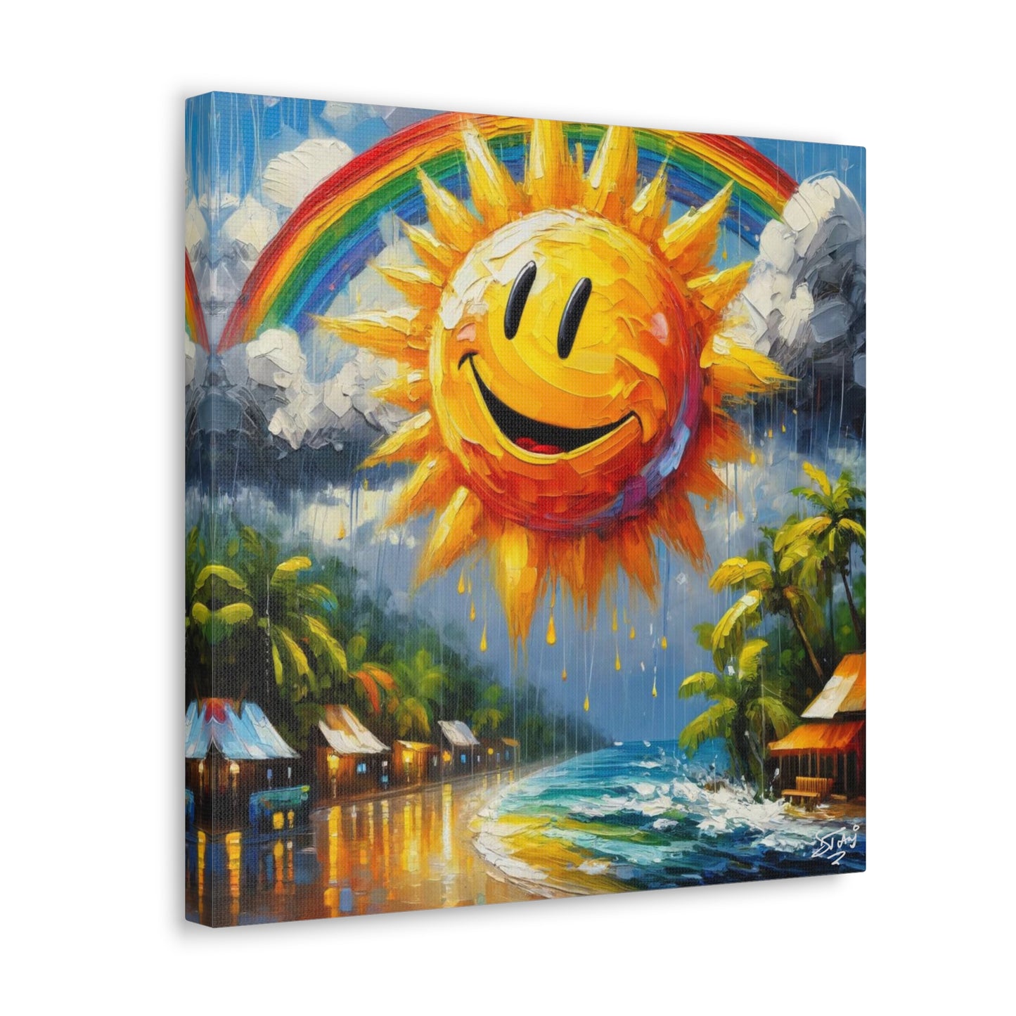 Art Print of Caribbean Beach Scene, "Sun & Rain," West Indian Art, Canvas Gallery Wraps