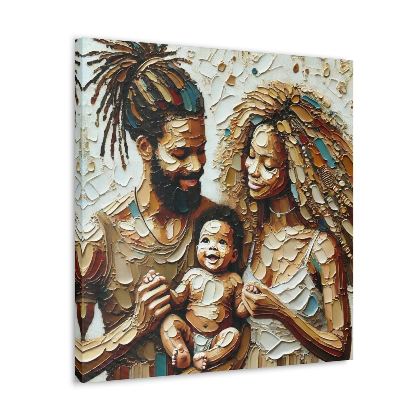 Art Print, Afro-Caribbean Family, Semi-Abstract, Oil Finish, West Indian Ethnicity, Cultural, Heritage, Semi-Abstract, Canvas Gallery Wrap