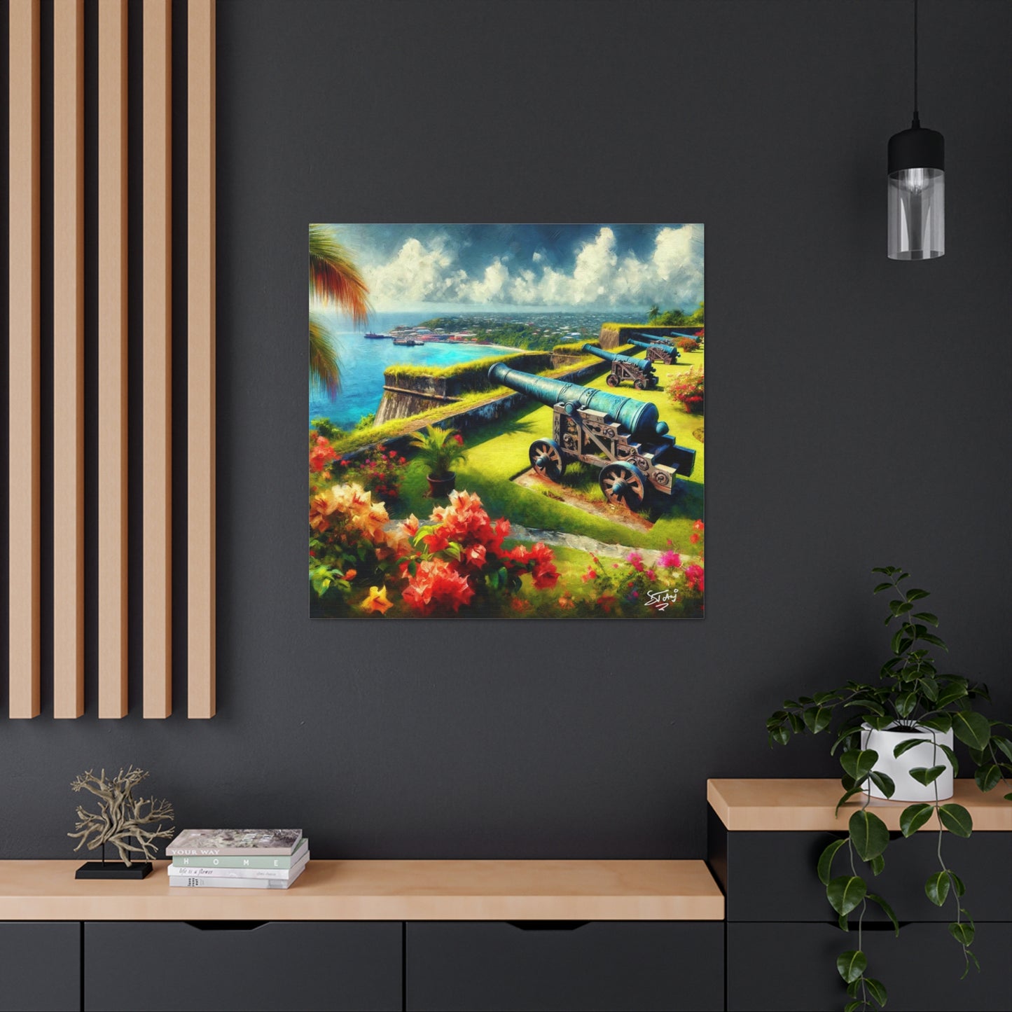 Art Print, Fort on Caribbean Island, Oil Painting, West Indian Ethnicity, Cultural, Heritage, Canvas Gallery Wrap