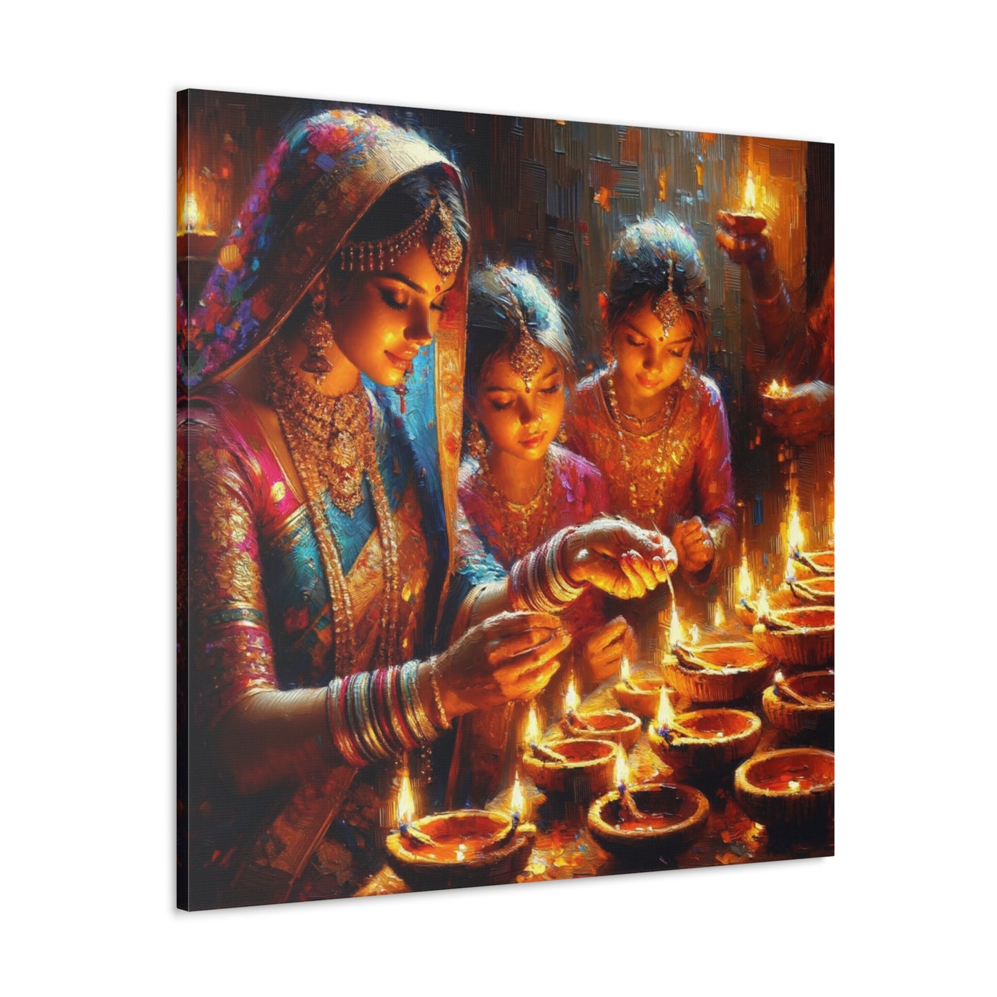 Art Print of Divali/Diwali Celebrations, Indo-Trinidadian, Oil Finish, West Indian Ethnicity, Cultural, Heritage, Canvas Gallery Wraps