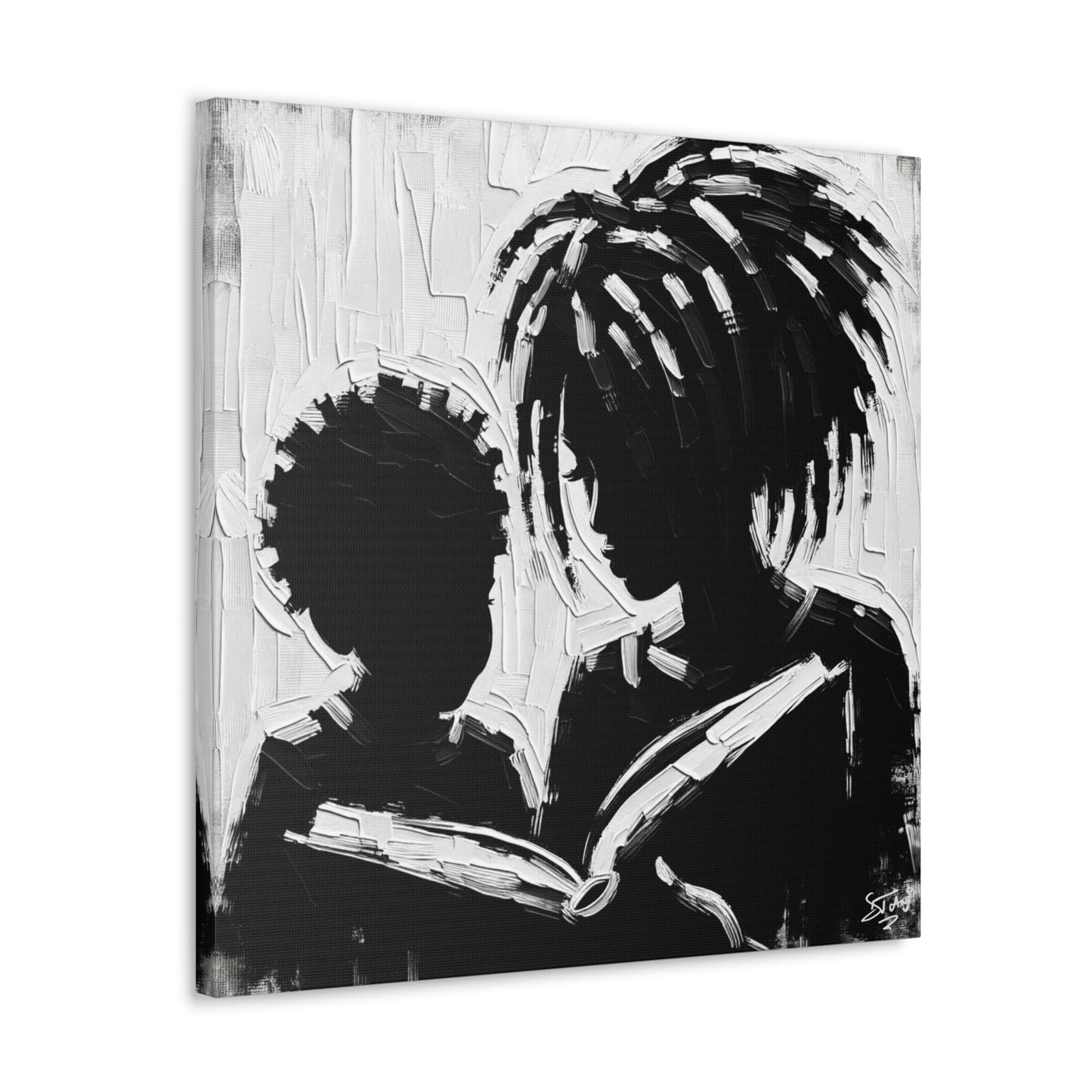 Art Print, Afro-Caribbean Mother & Son, Oil Finish, West Indian Ethnicity, Cultural, Heritage, Abstract, Canvas Gallery Wrap