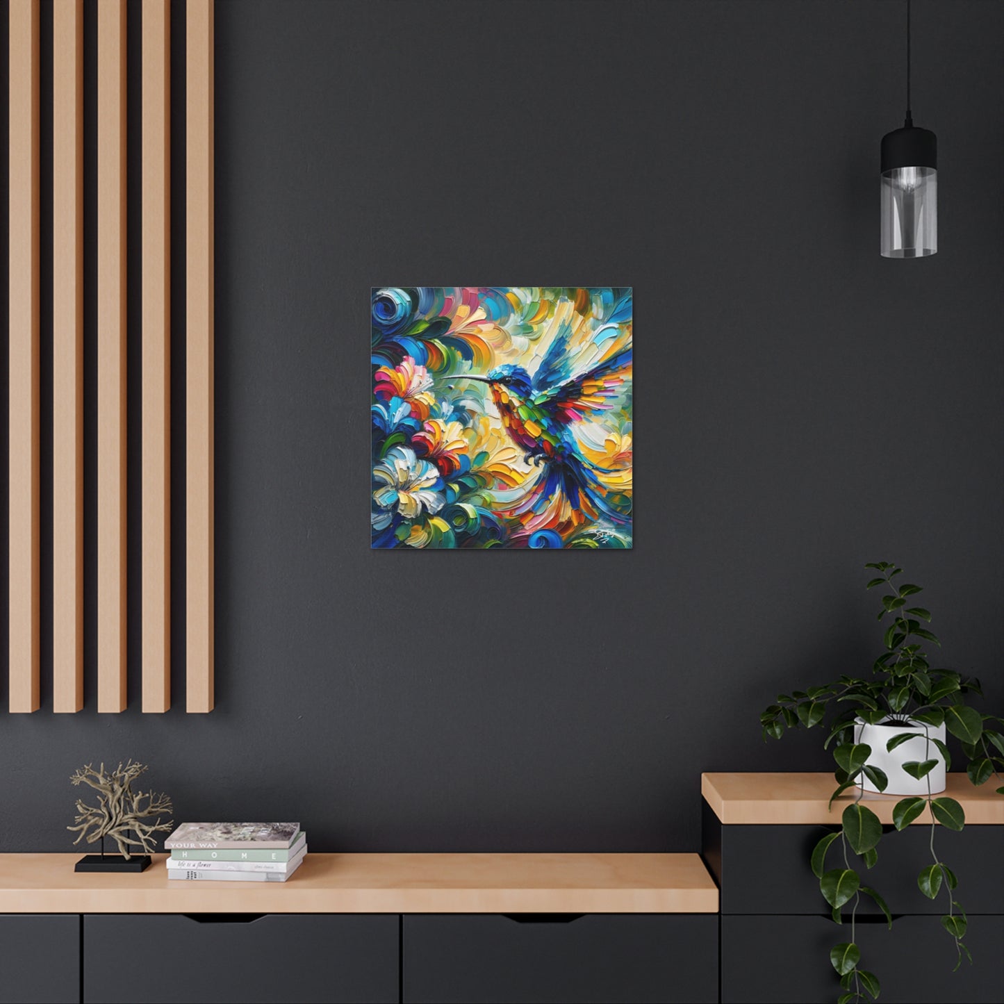 Art Print, Hummingbird, Caribbean Birds, Abstract Oil Finish, Caribbean Nature, Cultural, Heritage, Canvas Gallery Wrap