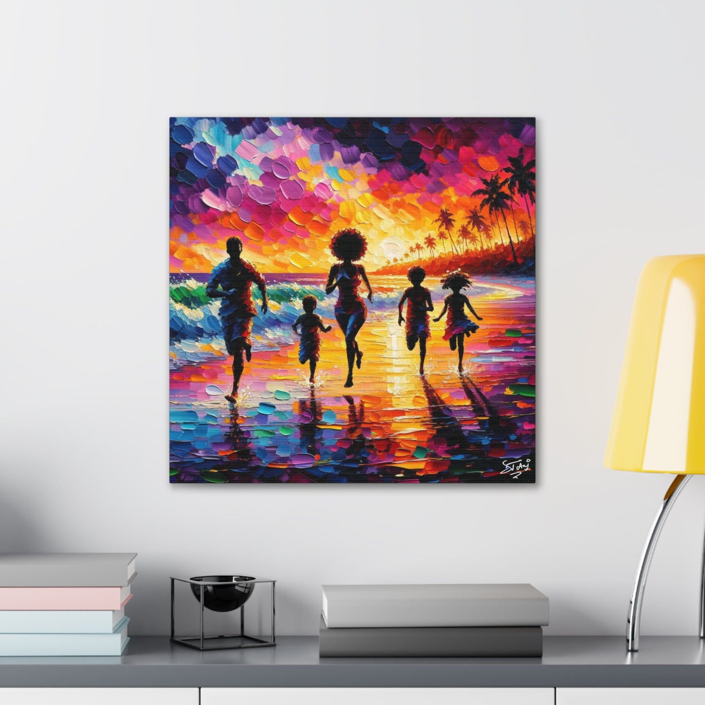 Art Print, Caribbean Family, "Having Fun" Oil Finish, West Indian Ethnicity, Cultural, Heritage, Abstract, Canvas Gallery Wrap