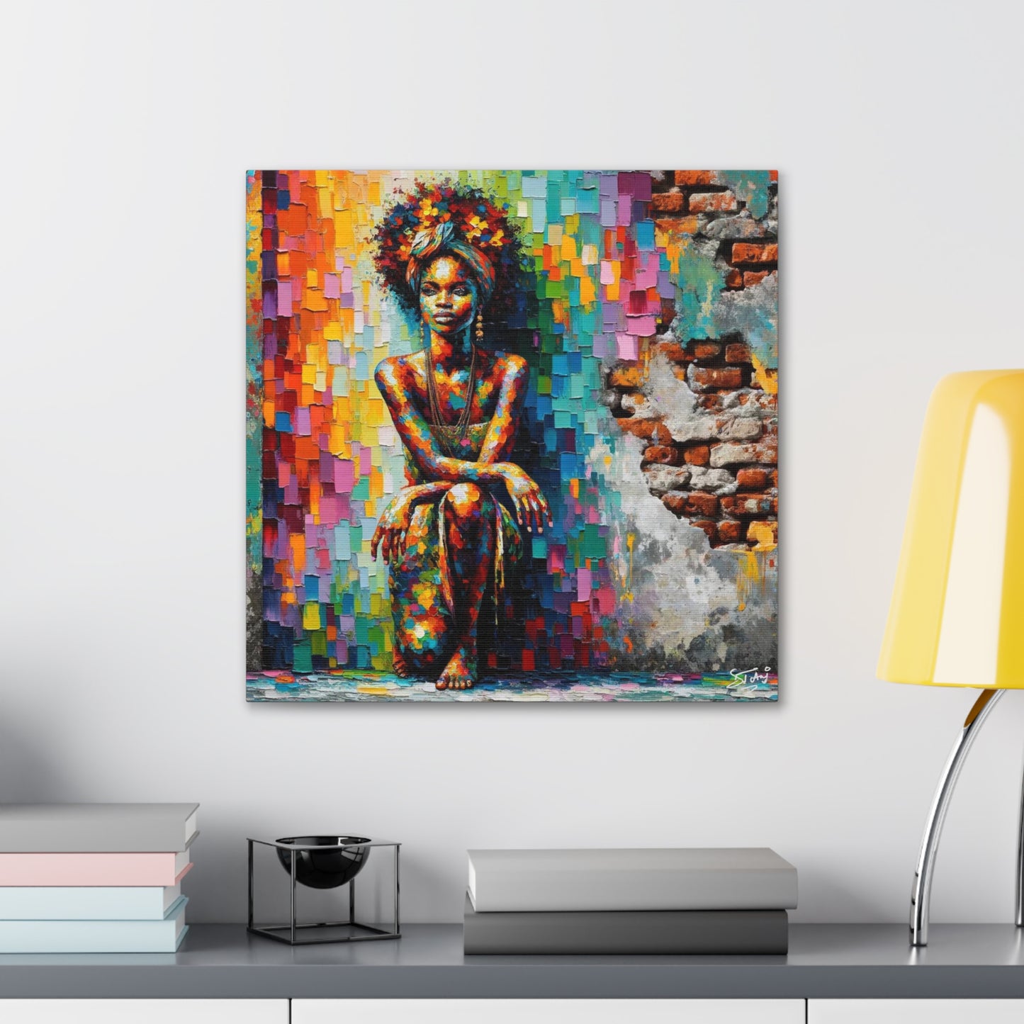 Art Print, Afro-Caribbean Woman "In Paint," (4) Oil Finish, West Indian Ethnicity, Cultural, Heritage, Semi-Abstract, Canvas Gallery Wrap