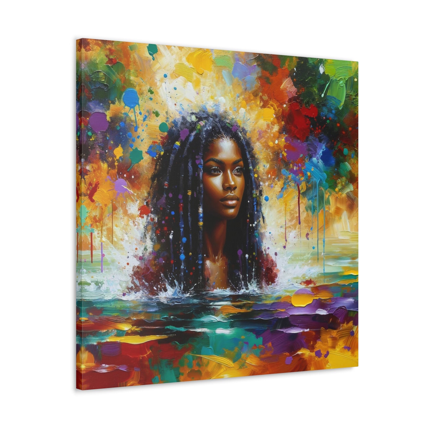 Art Print#3 of Trini Woman - Chilling in the Caribbean Sea, Oil Finish, West Indian Ethnicity, Cultural, Heritage Art, Canvas Gallery Wraps