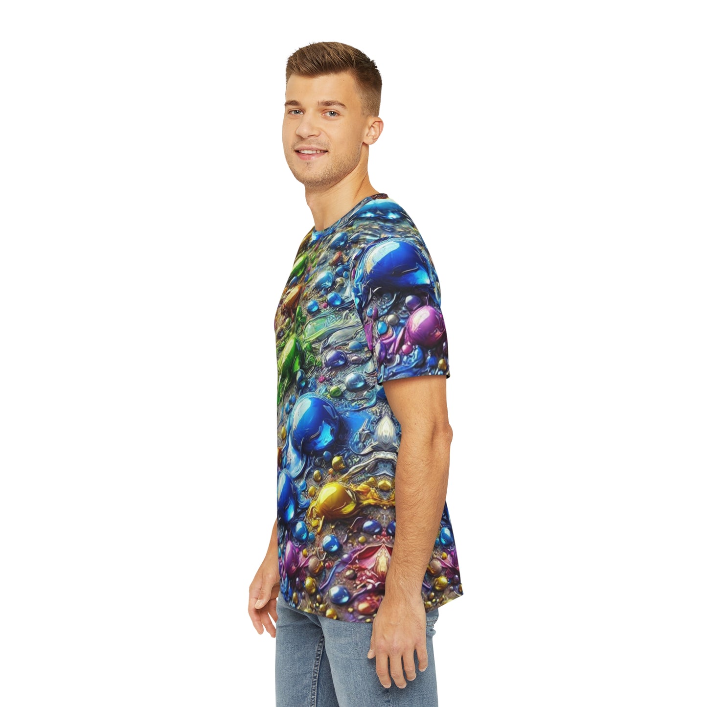 Men's Brushed Polyester Short Sleeve Tee (AOP), Colorful Water Print