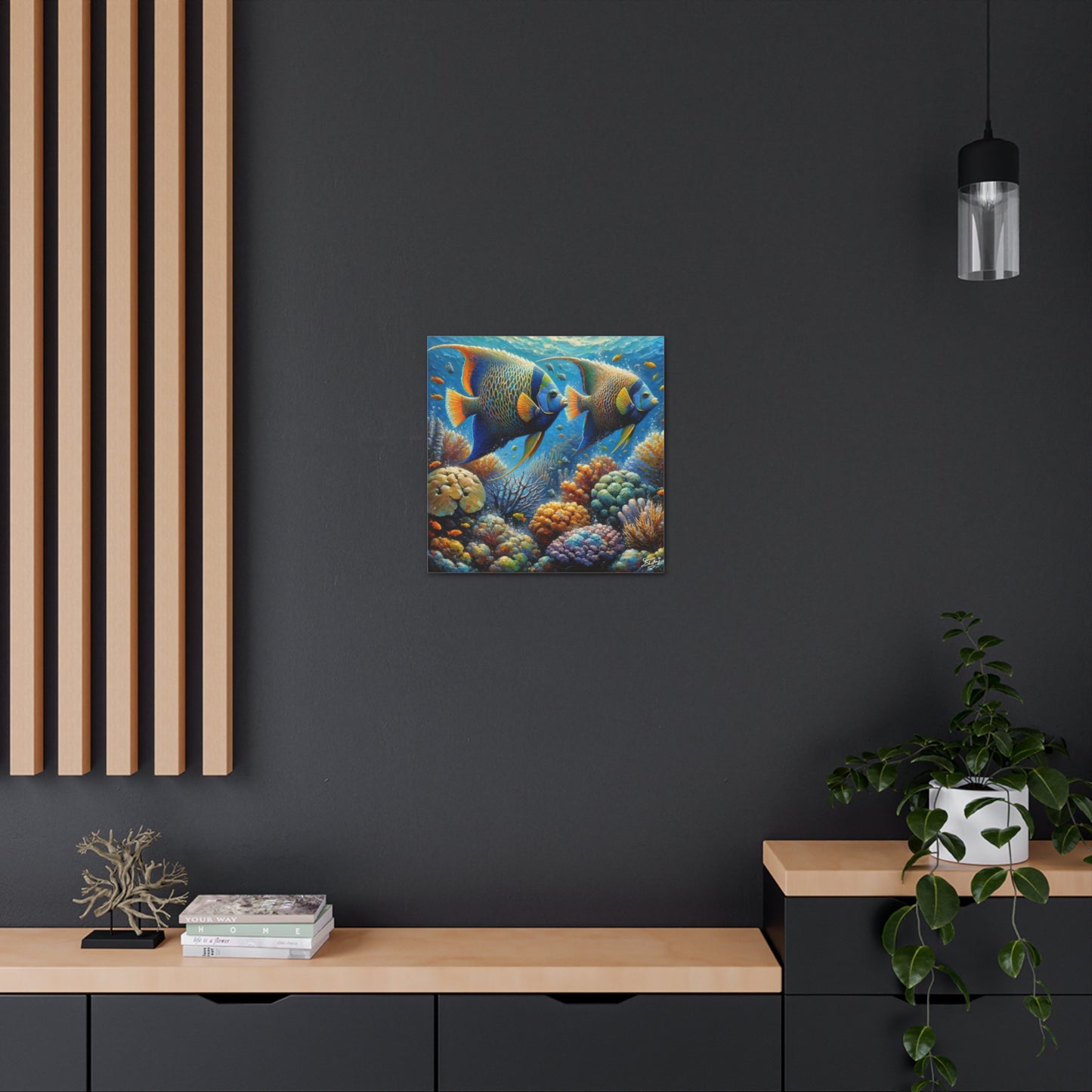 Art Print, Queen Angelfish, Oil Finish, Caribbean Nature, Canvas Gallery Wrap