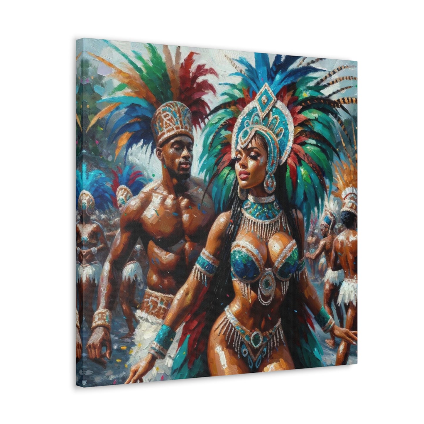 Art Print, Trini Masqueraders#2, Carnival, Oil Finish, West Indian Ethnicity, Cultural, Heritage, Indo & Afro Caribbean, Canvas Gallery Wrap