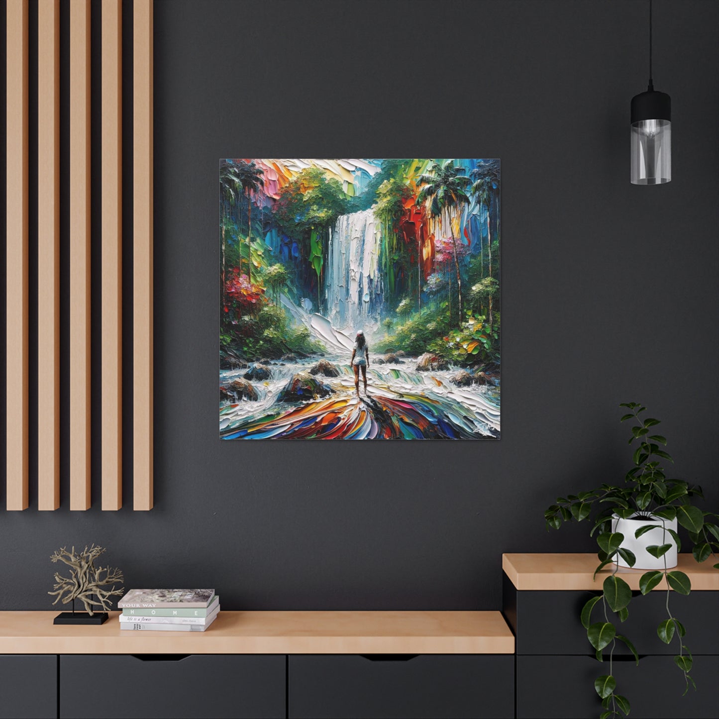 Art Print of Caribbean Woman at Waterfall, West Indian Art, Canvas Gallery Wraps