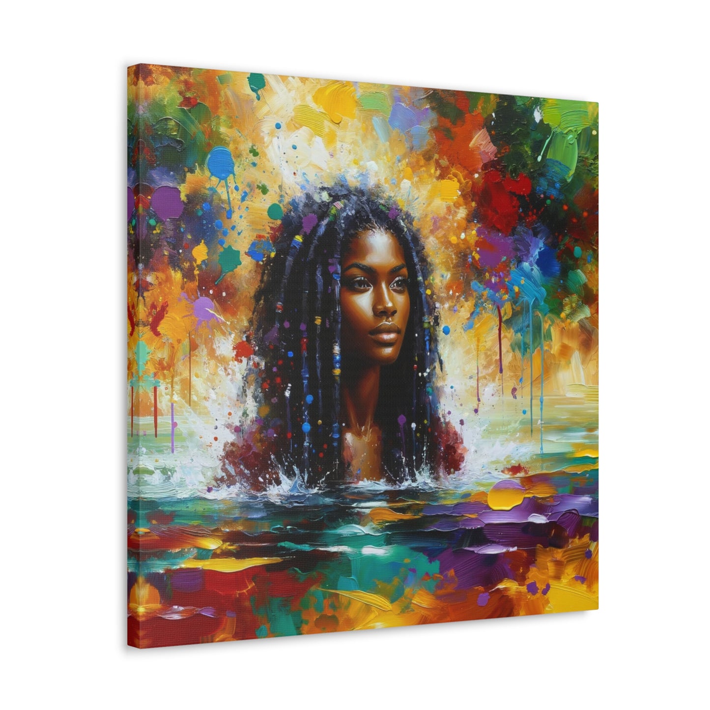 Art Print#3 of Trini Woman - Chilling in the Caribbean Sea, Oil Finish, West Indian Ethnicity, Cultural, Heritage Art, Canvas Gallery Wraps