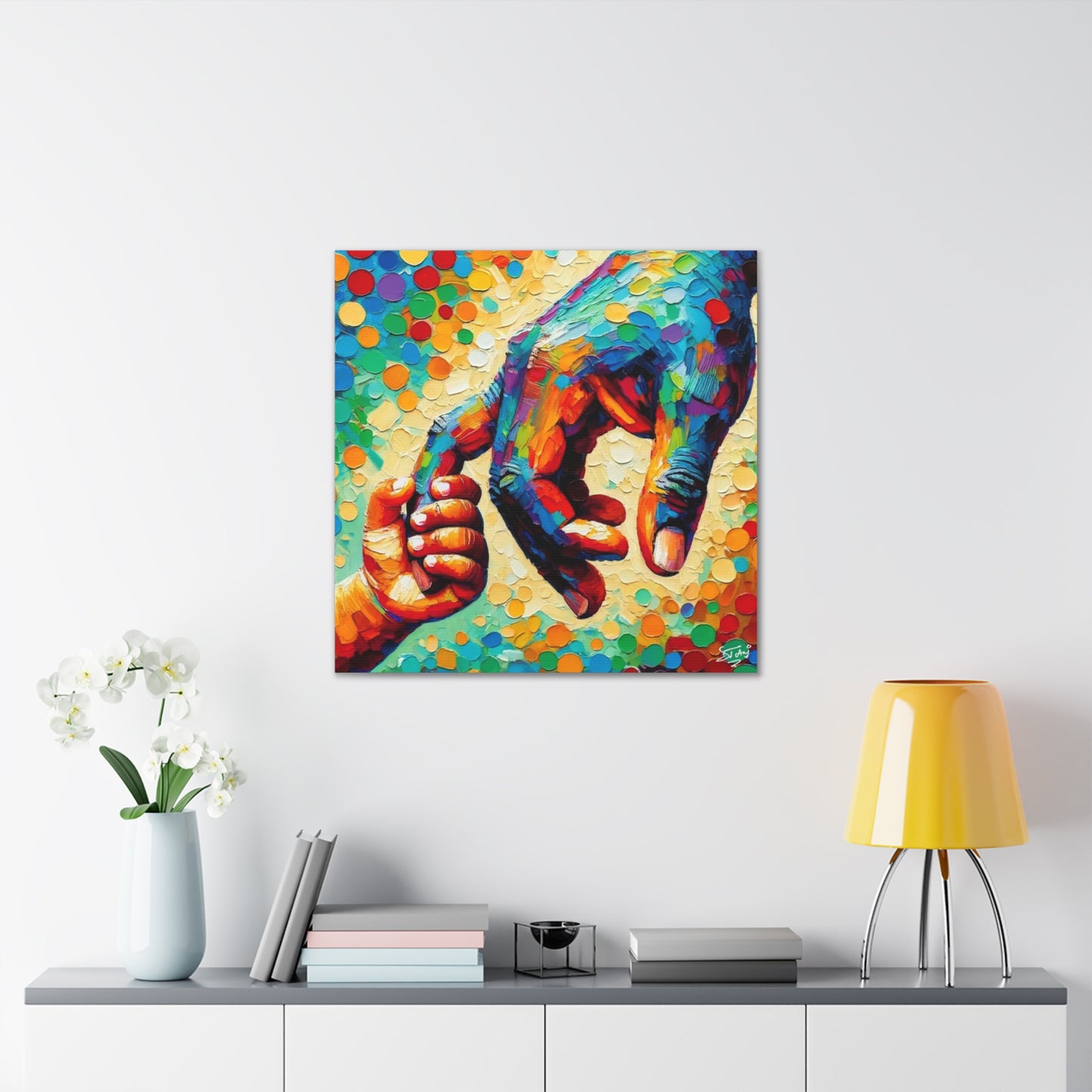 Art Print, Afro-Caribbean Father & Son, Oil Finish, West Indian Ethnicity, Cultural, Heritage, Abstract, Canvas Gallery Wrap