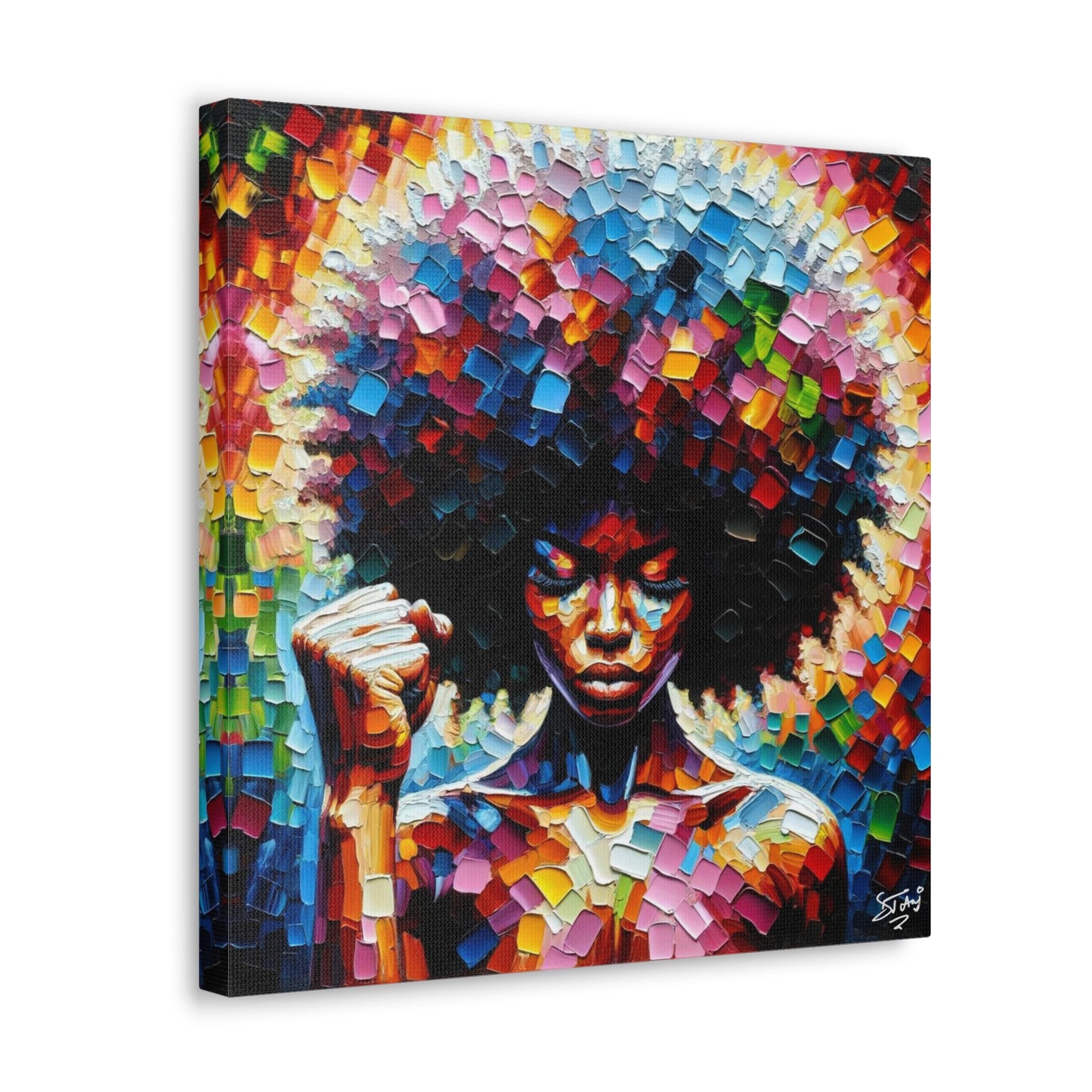 Art Print, Afro-Caribbean Woman, Black Power, Oil Finish, West Indian Ethnicity, Cultural, Heritage, Semi-Abstract, Canvas Gallery Wrap