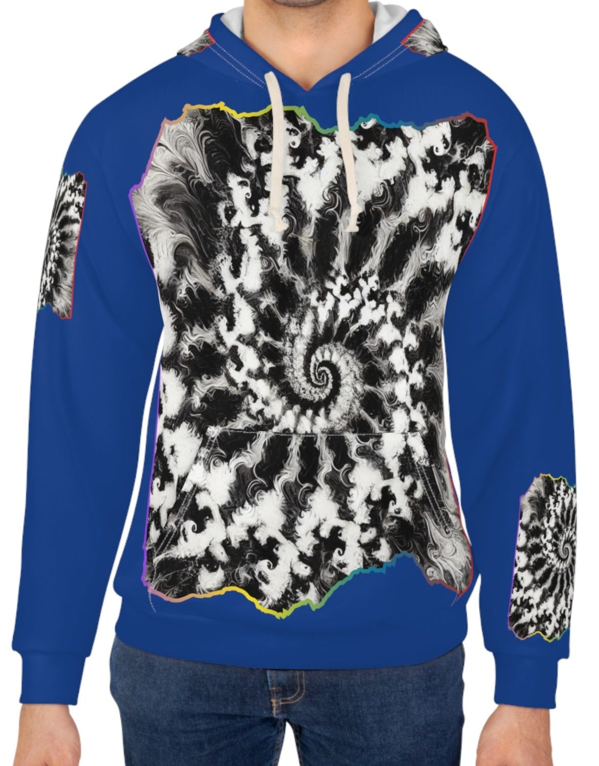 Unisex Pullover Hoodie (AOP) "B&W Tie-Dye Abstract Print"