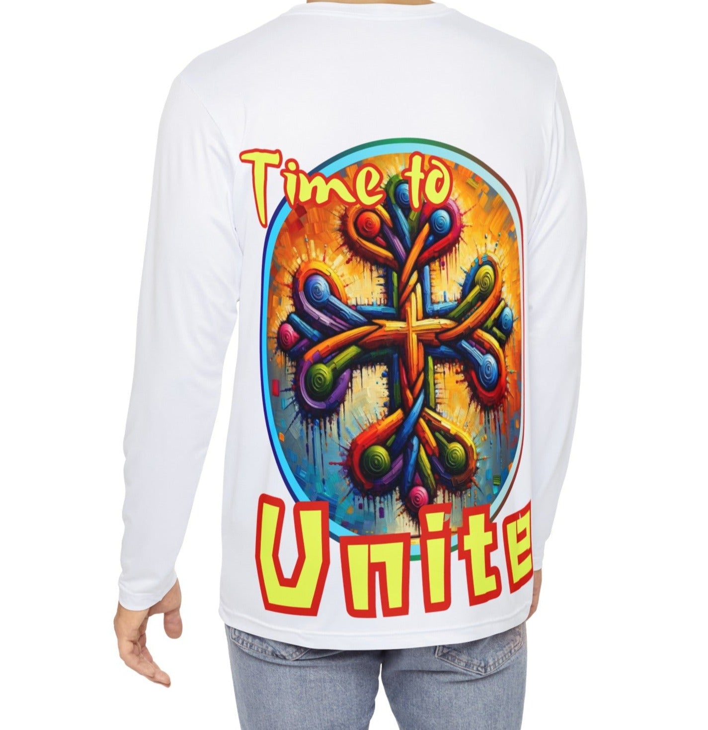 Men's Brushed Polyester Long Sleeve Shirt (AOP) "Time To Unite"