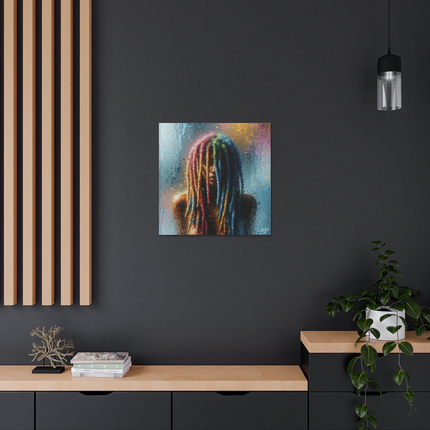 Art Print, Dreadlock Woman in Sauna, Oil Finish, West Indian Ethnicity, Cultural, Heritage, Semi-Abstract, Canvas Gallery Wrap