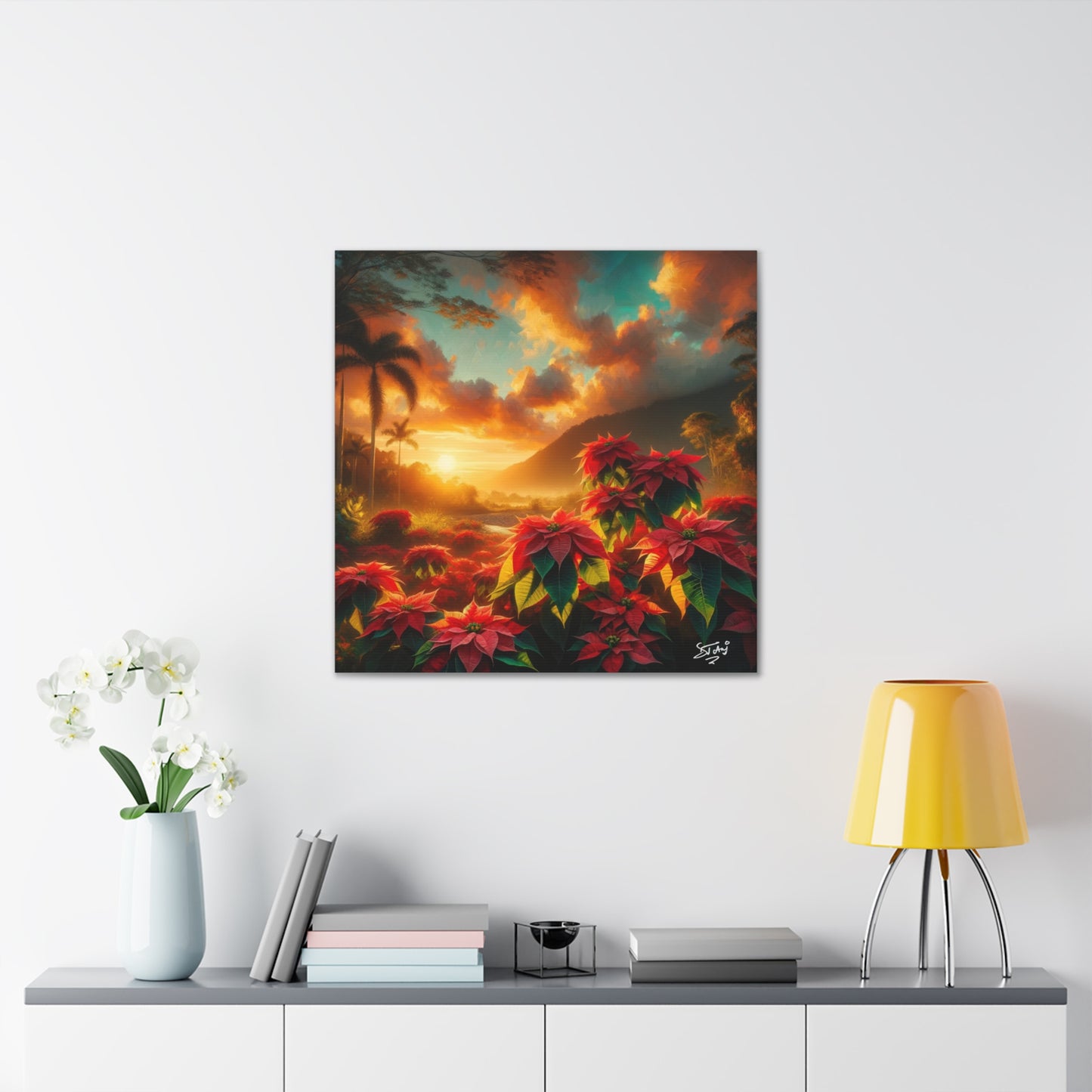 Print of Wild Poinsettia Plants in the Caribbean During Sunset, Trinidad and Tobago, Canvas Gallery Wraps