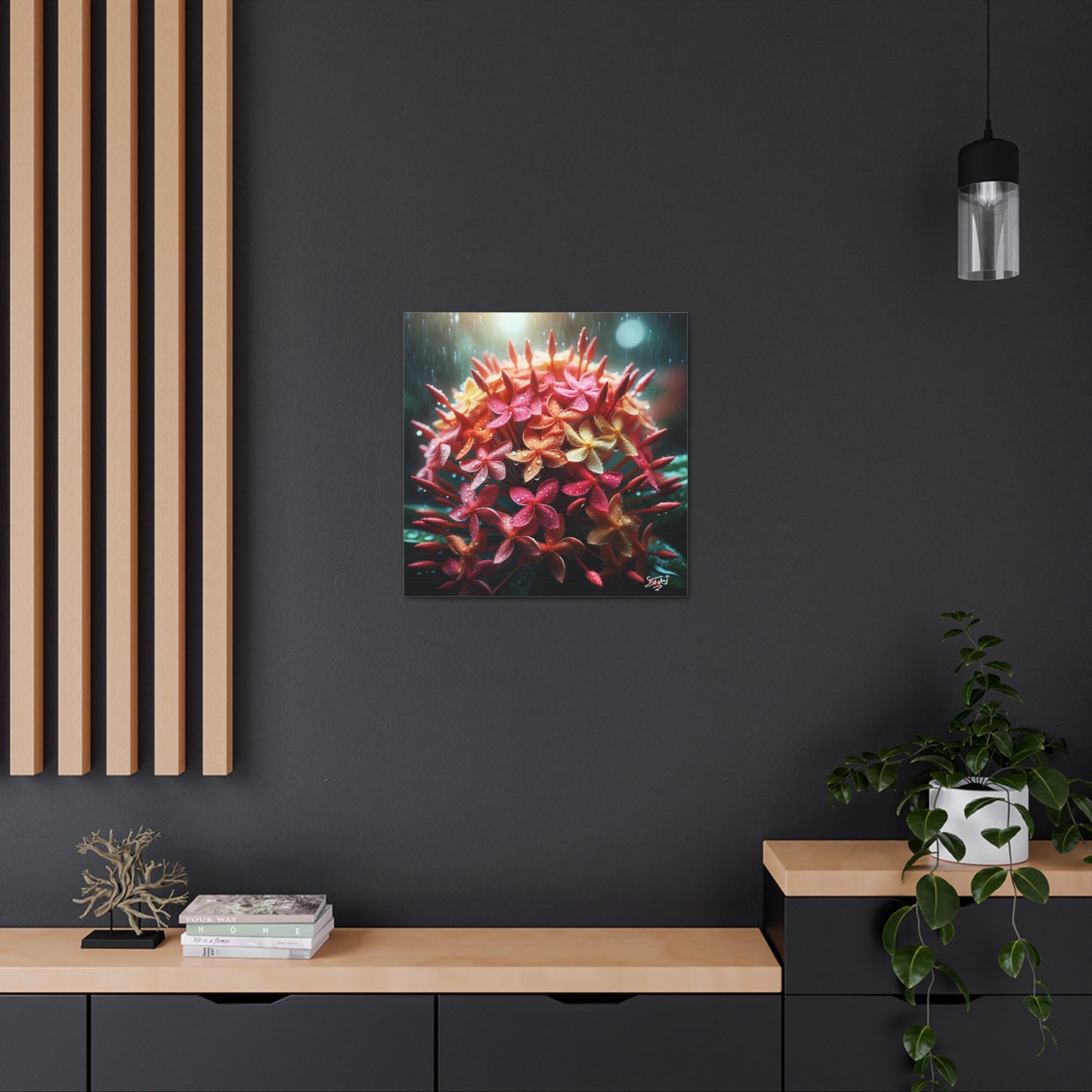 Print of Ixora Flower in The Rain, Caribbean, Vibrant and Vivid Colors of Ixora flowers, Trinidad and Tobago, Canvas Gallery Wraps