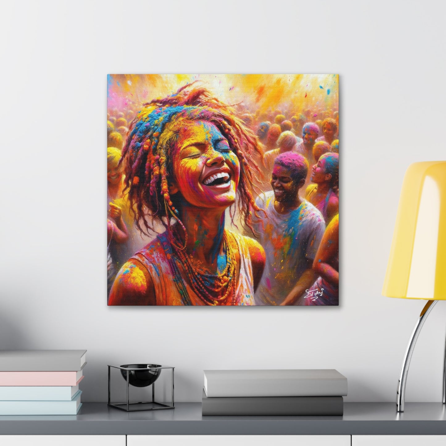 Art Print, Indo-Caribbean Woman, "Phagwa" Oil Finish, West Indian Ethnicity, Cultural, Heritage, Canvas Gallery Wrap