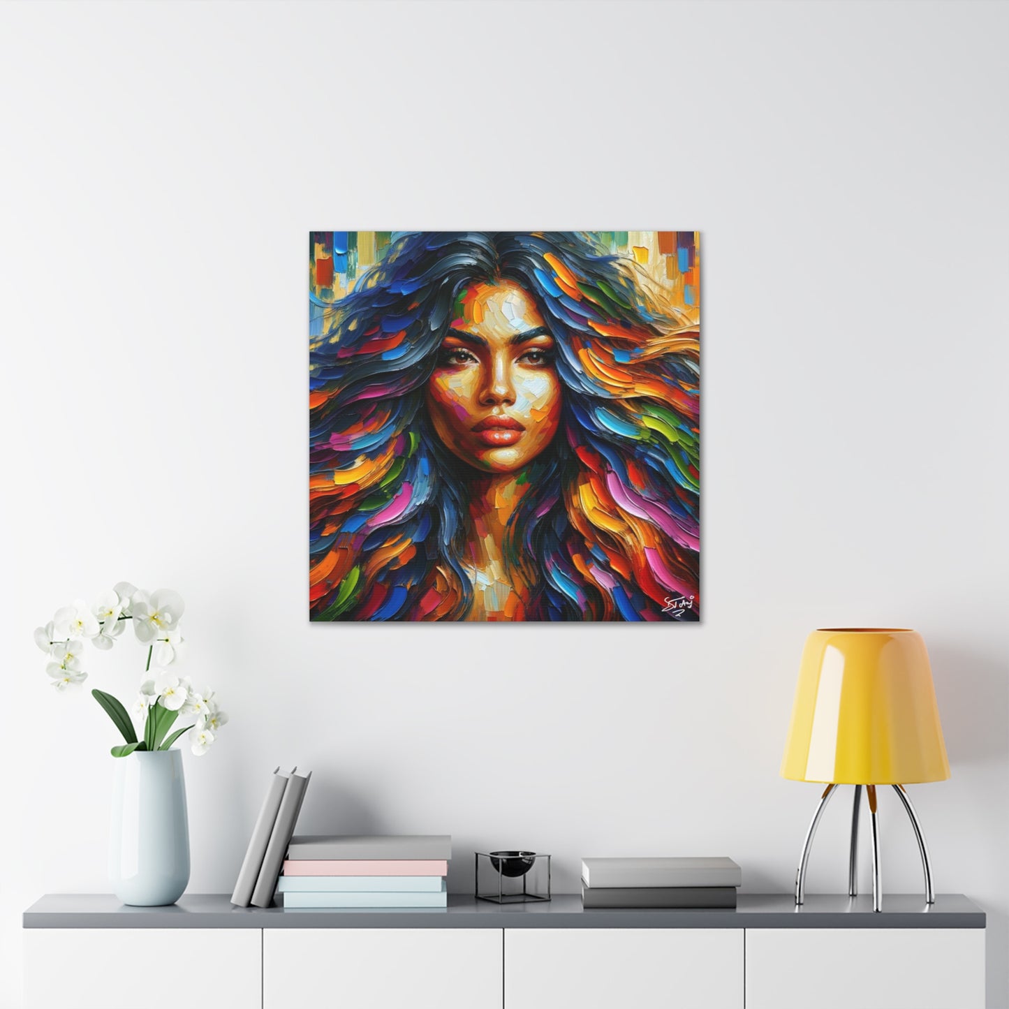 Art Print, Indo-Caribbean Woman, Oil Finish, West Indian Ethnicity, Cultural, Heritage, Semi-Abstract, Canvas Gallery Wrap