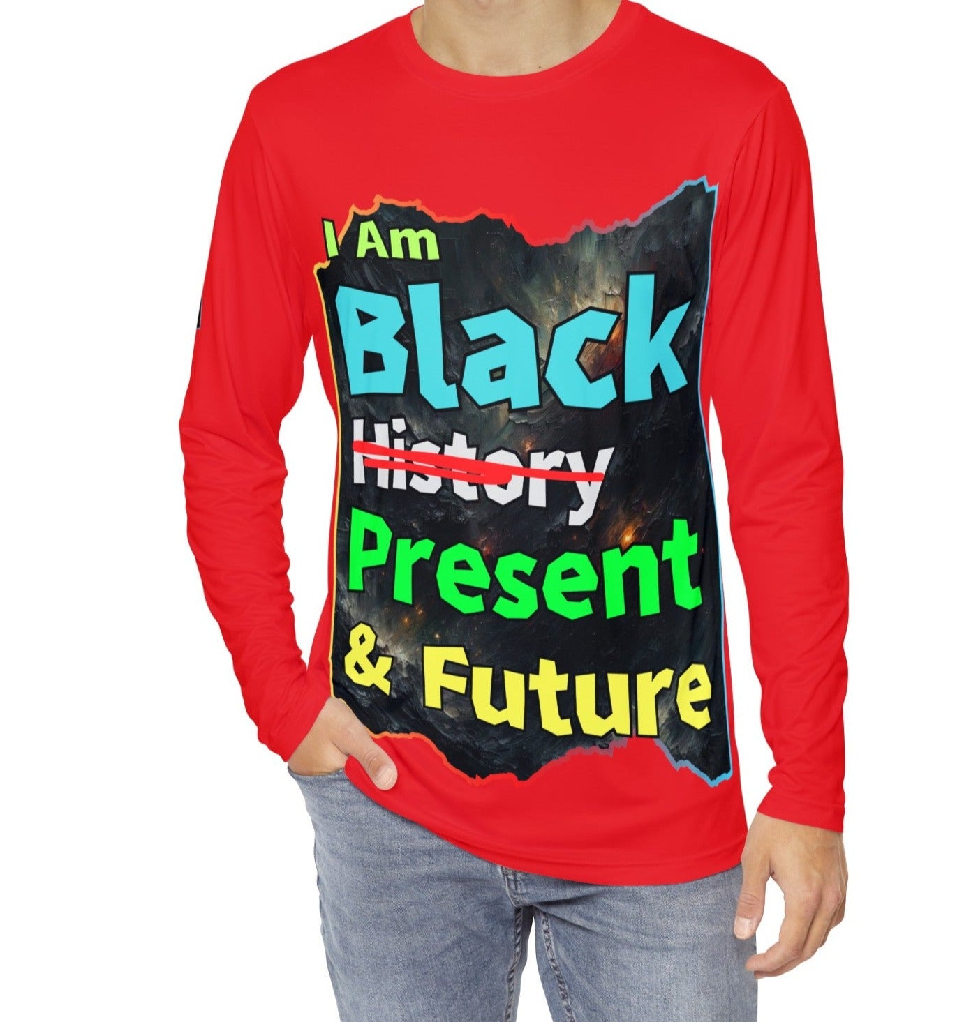 Men's Brushed Polyester Long Sleeve Shirt (AOP) "I Am Black Present & Future"