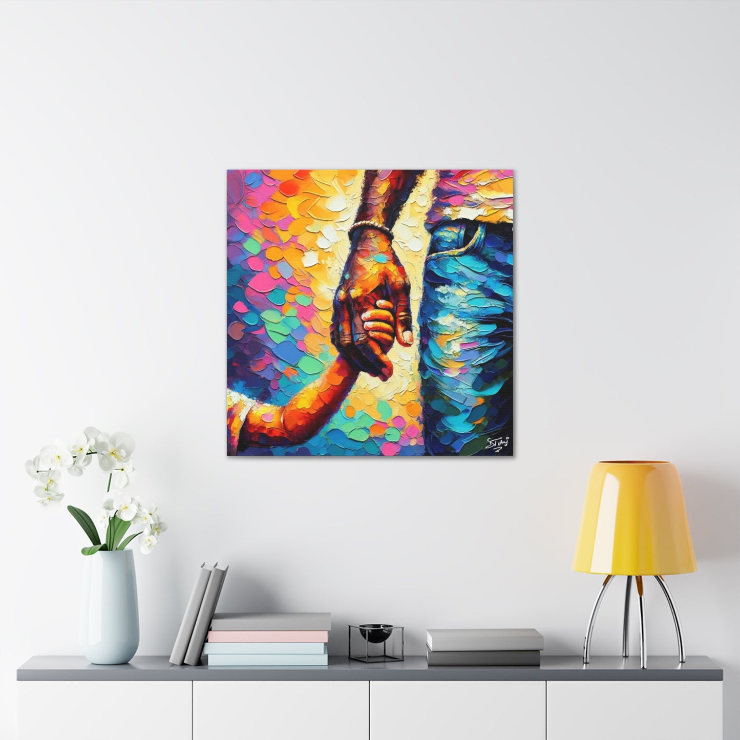 Art Print, Afro-Caribbean Father & Son, Oil Finish, West Indian Ethnicity, Cultural, Heritage, Abstract, Canvas Gallery Wrap