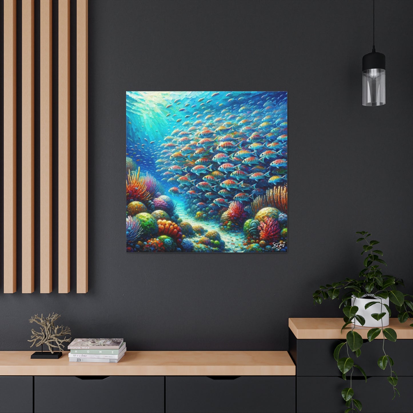 Art Print, School of Squirelfish, Oil Finish, Caribbean Nature, Canvas Gallery Wrap