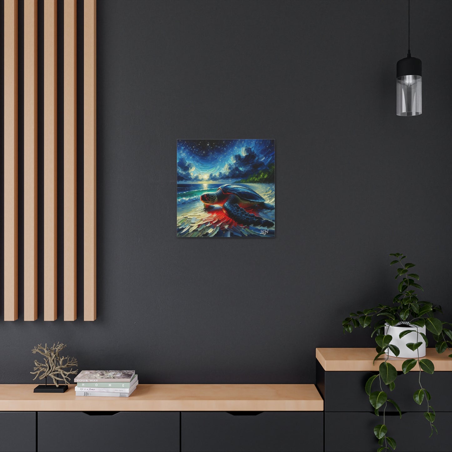 Art Print, Turtle at Night, Caribbean Wildlife, Oil Finish, Caribbean Nature, Culture, Heritage, Canvas Gallery Wrap