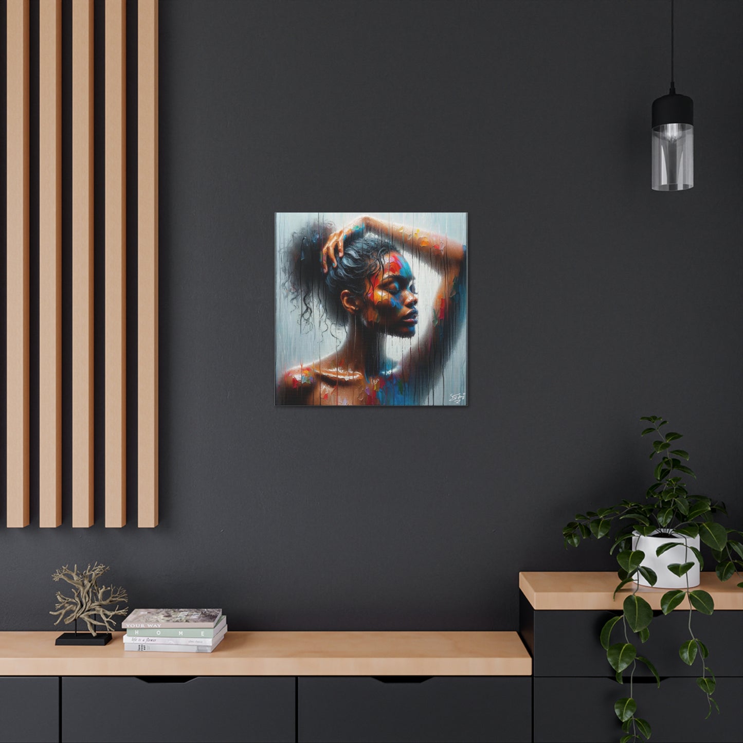 Art Print, Afro-Caribbean Woman in Sauna, Oil Finish, West Indian Ethnicity, Cultural, Heritage, Semi-Abstract, Canvas Gallery Wrap