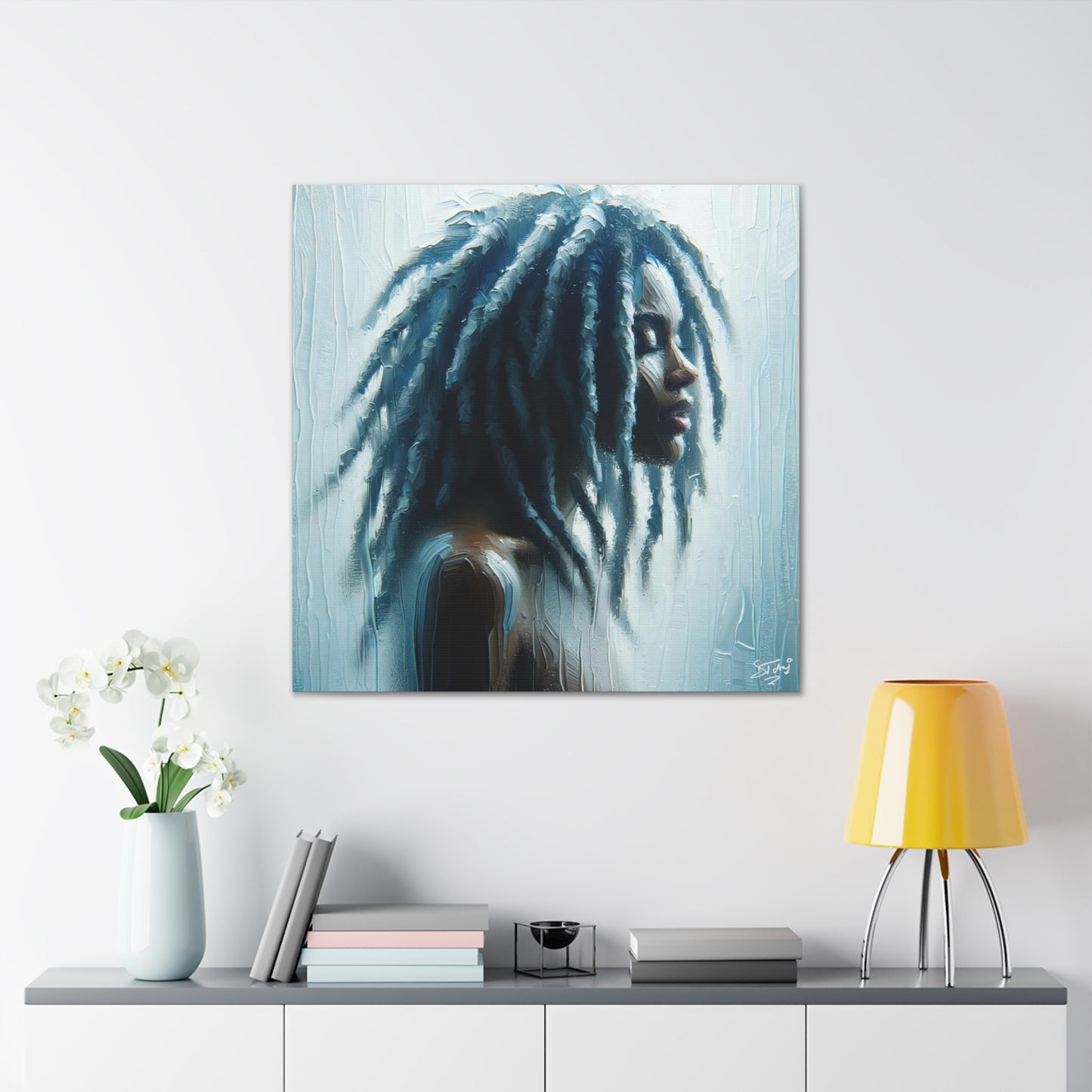 Art Print, Black Woman in Sauna (2), Oil Finish, West Indian Ethnicity, Cultural, Heritage, Semi-Abstract, Canvas Gallery Wrap