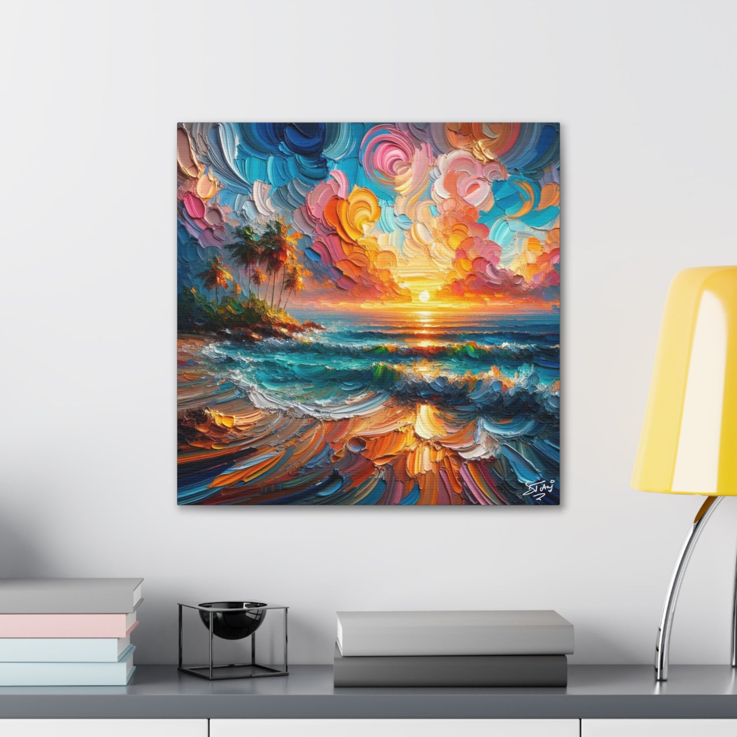 Art Print of Caribbean Sunset Scene, Semi-Abstract, Oil Painting, West Indian Art, Canvas Gallery Wraps