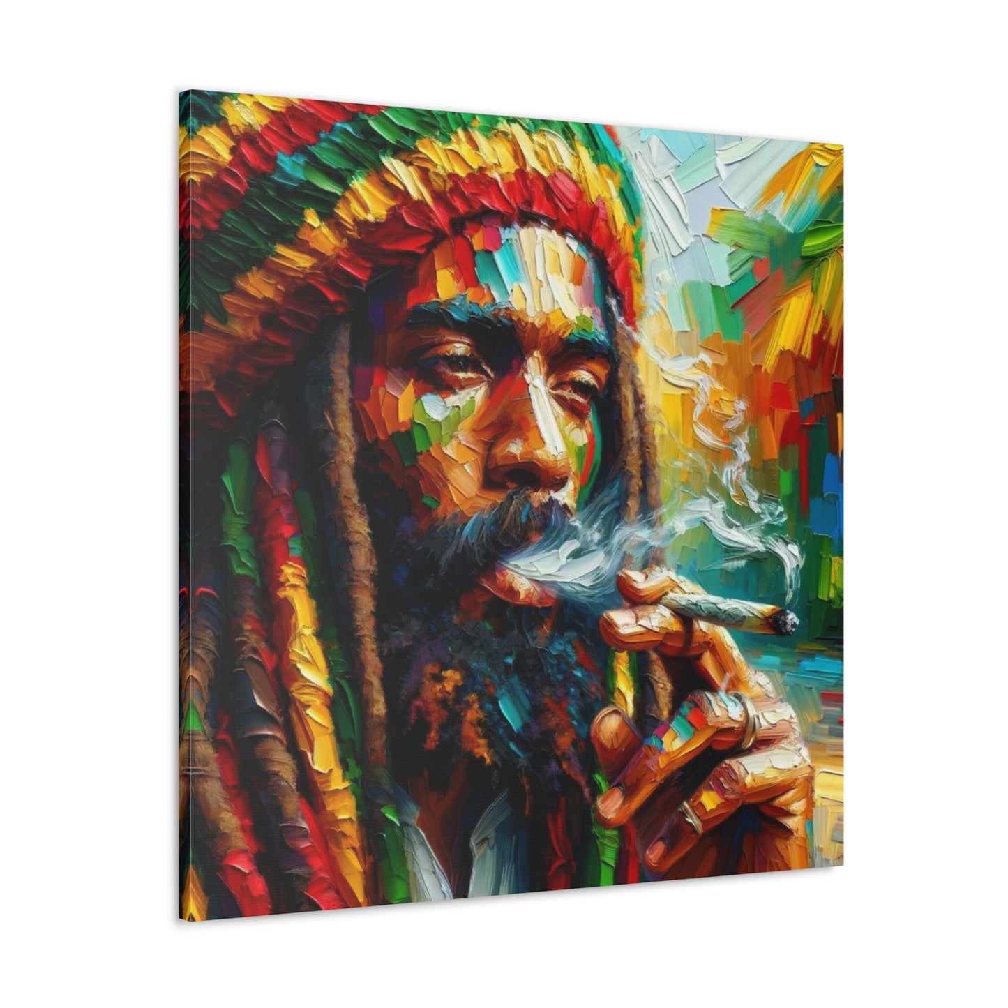 Art Print of Rastaman#3, Oil Finish, West Indian Ethnicity, Cultural, Heritage, Afro-Caribbean Man, Semi-Abstract, Canvas Gallery Wrap