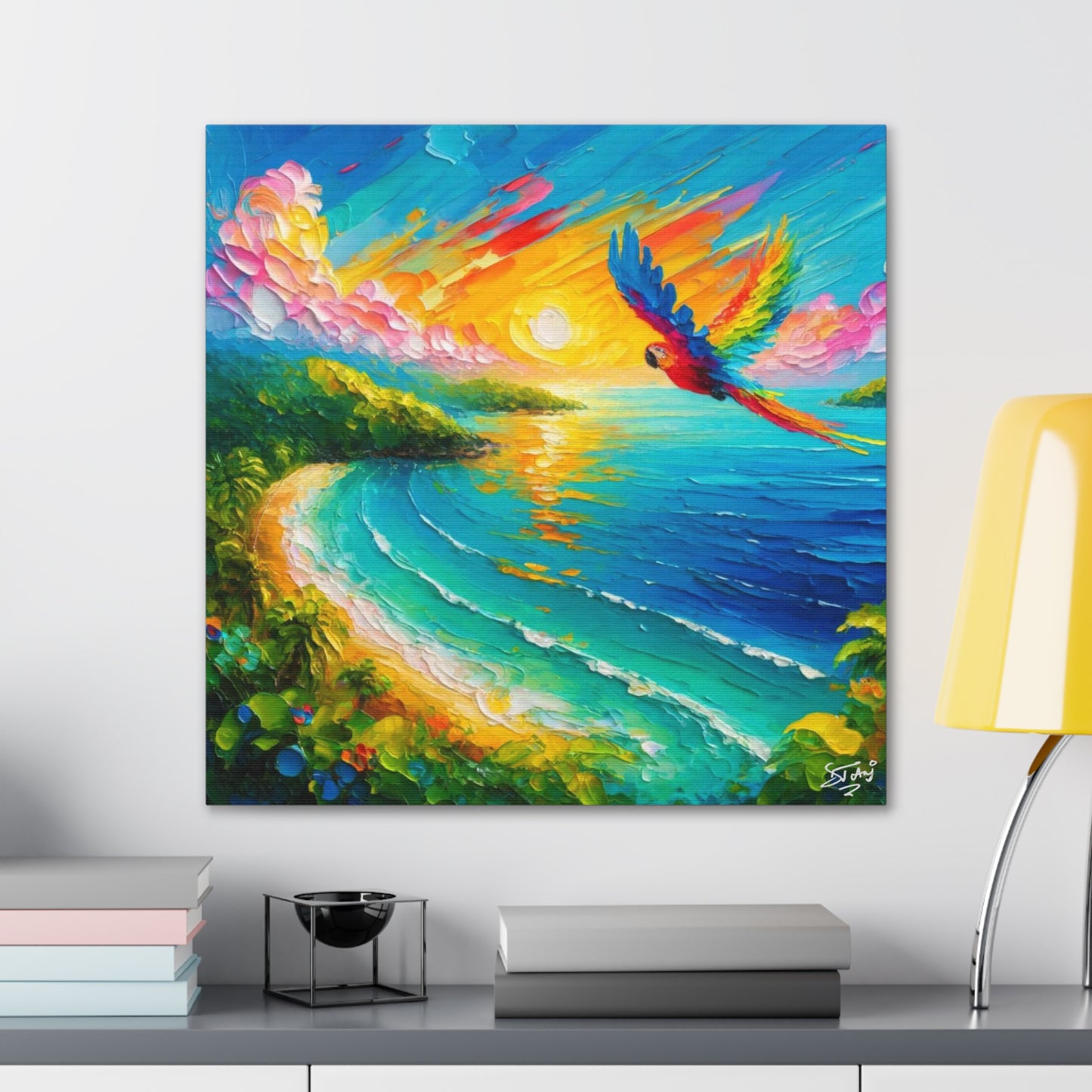 Art Print of Caribbean Beach Scene, West Indian Art, Canvas Gallery Wraps