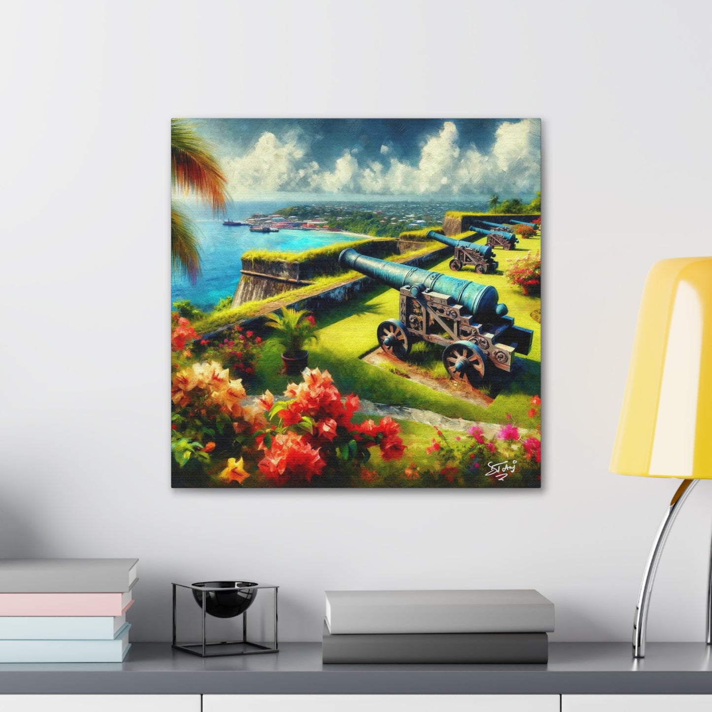 Art Print, Fort on Caribbean Island, Oil Painting, West Indian Ethnicity, Cultural, Heritage, Canvas Gallery Wrap