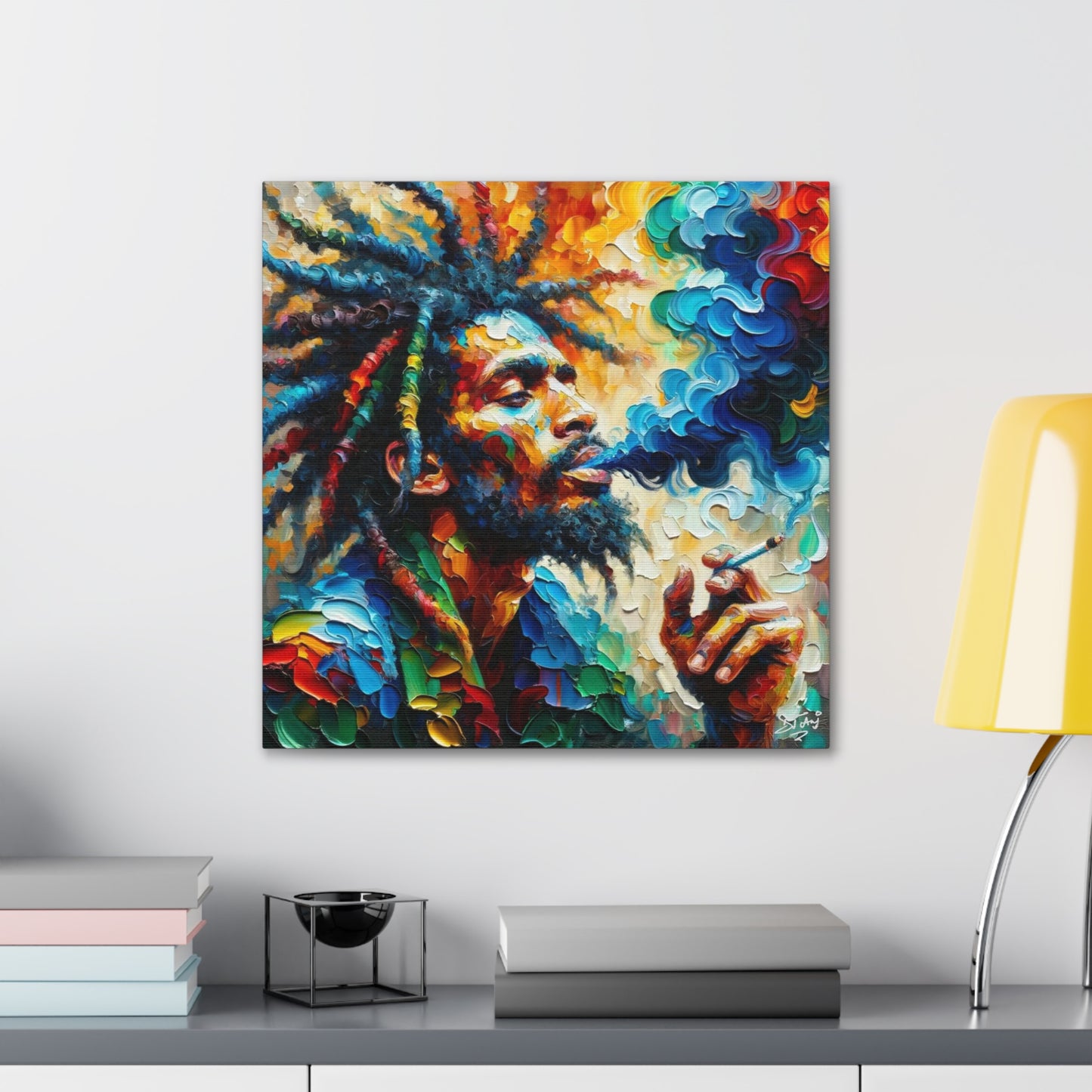 Art Print of Rastaman, Oil Finish, West Indian Ethnicity, Cultural, Heritage, Afro-Caribbean Man, Semi-Abstract, Canvas Gallery Wrap