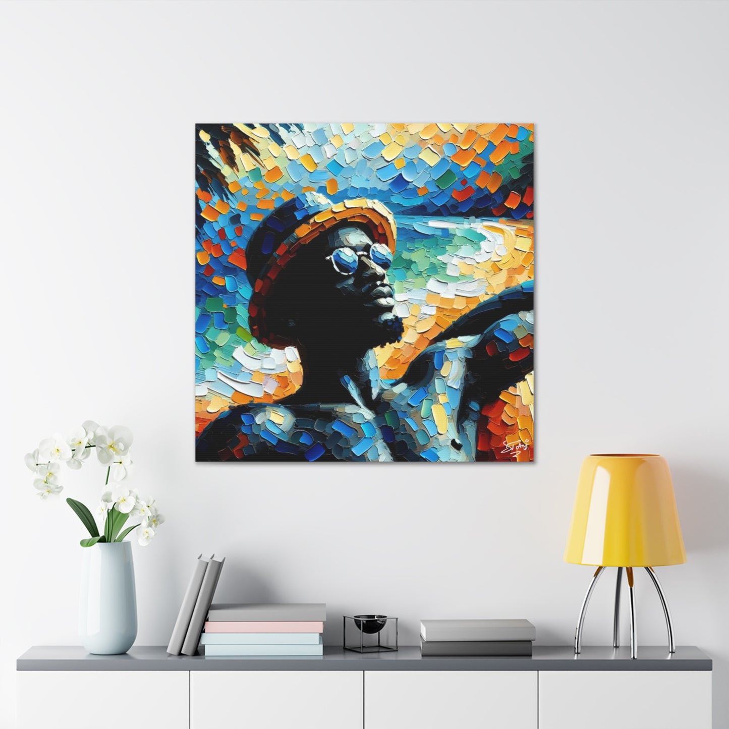 Art Print, Afro-Caribbean Man "In Silhouette," Oil Finish, West Indian Ethnicity, Cultural, Heritage, Semi-Abstract, Canvas Gallery Wrap