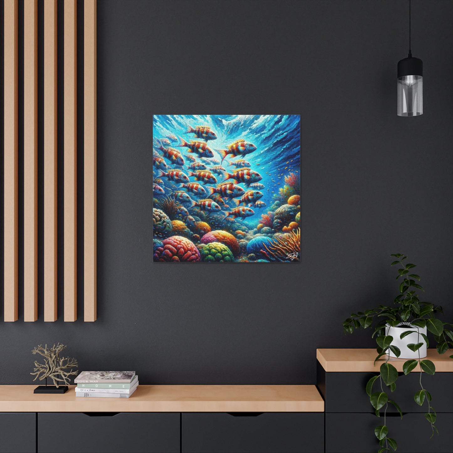 Art Print, School of Squirelfish, Oil Finish, Caribbean Nature, Canvas Gallery Wrap