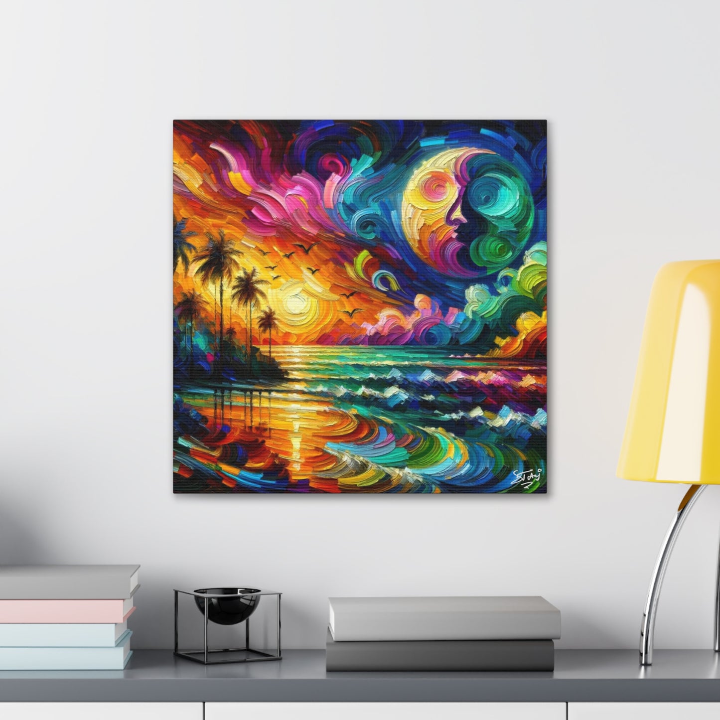 Art Print of Colorful Caribbean Sunset, Abstract, Oil Painting, West Indian Art, Canvas Gallery Wraps