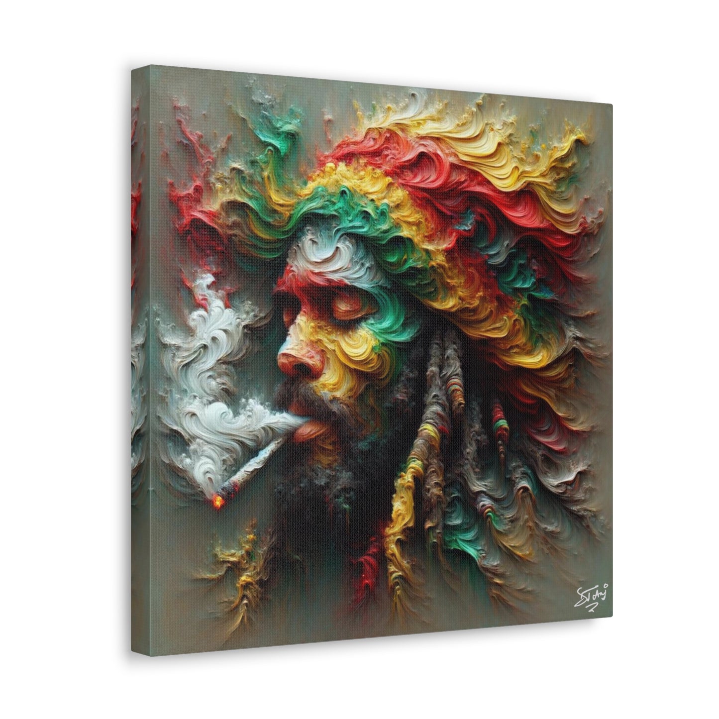 Art Print, Dougla-Rasta Man, Oil Finish, West Indian Ethnicity, Cultural, Heritage, Semi-Abstract, Canvas Gallery Wrap