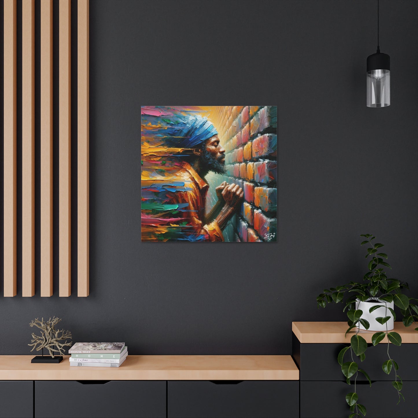 Art Print, Afro-Caribbean Man "The Resistance (3)," Oil Finish, West Indian Ethnicity, Cultural, Heritage, Semi-Abstract, Canvas Gallery Wrap