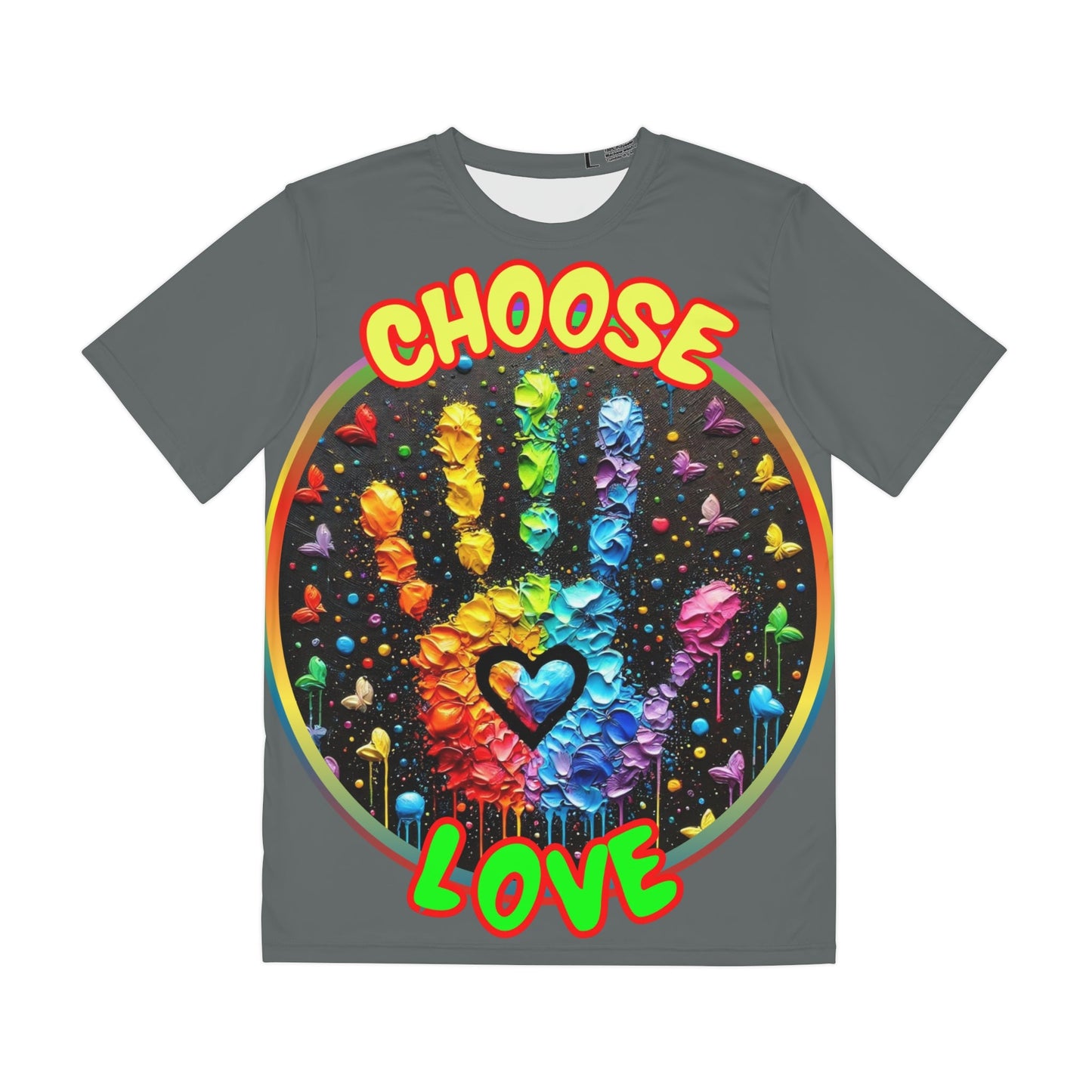 Men's Brushed Polyester Short Sleeve Tee (AOP), "Choose Love"