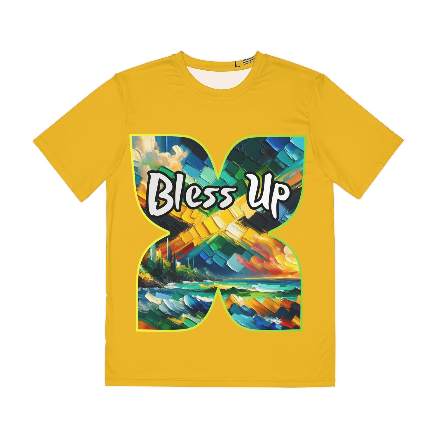 Men's Brushed Polyester Short Sleeve Tee (AOP), "Bless Up"