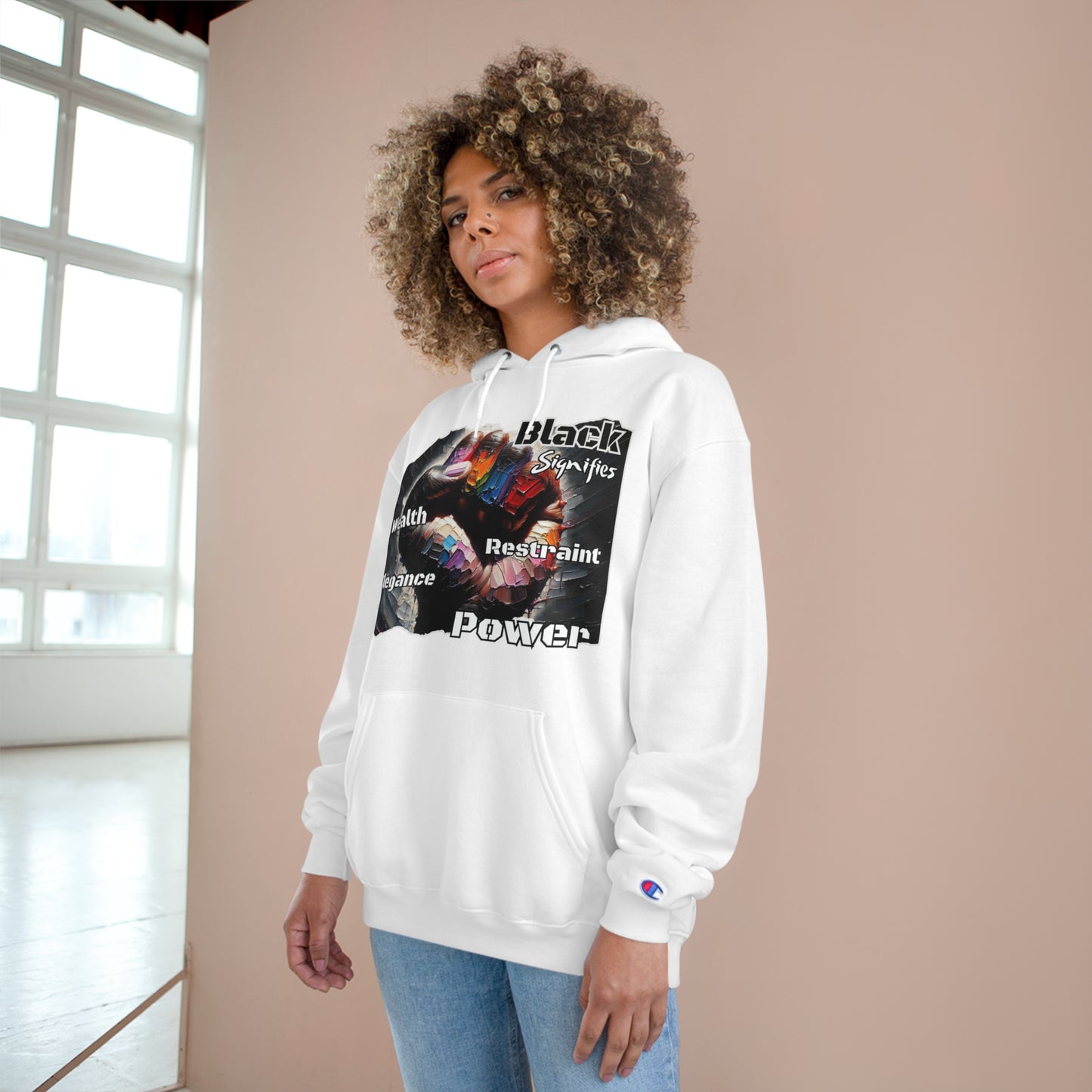 Champion Hoodie, "Black Signifies..." Inclusion, Anti-Racism, Racial Justice, One Love, Unity, Diversity, Immigrant Outsiders, Caribbean Culture, FashionWithPurpose, ConsciousClothing, Cultural Identity, Black Inspiration Empowerment