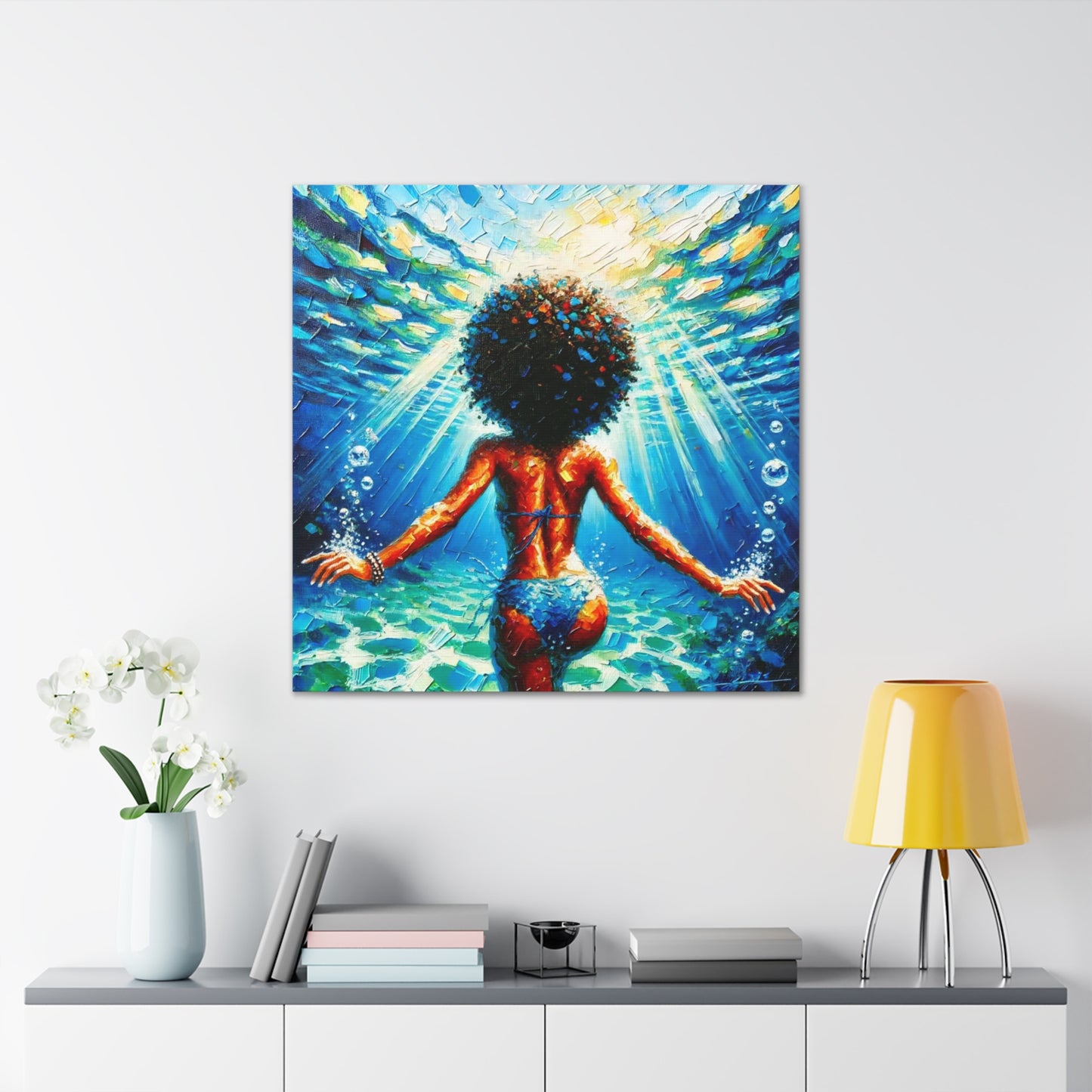 Art Print, Afro-Caribbean Woman, "Submerged" Oil Finish, West Indian Ethnicity, Cultural, Heritage, Abstract, Canvas Gallery Wrap